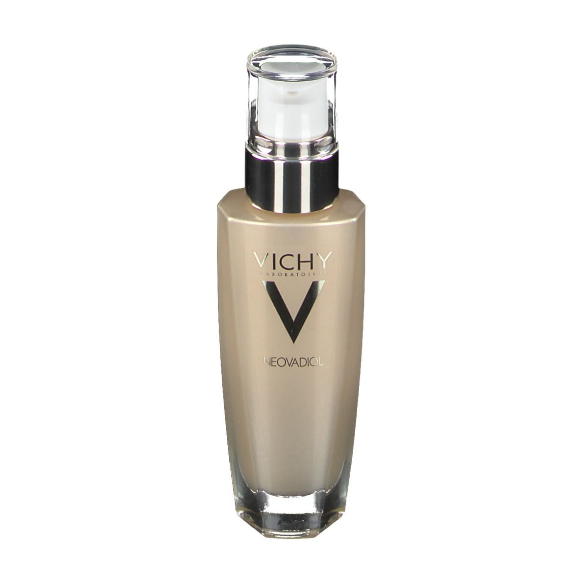 Siero Vichy Neovadiol. Flacone beige con dosatore. Logo Vichy e nome del prodotto visibili.