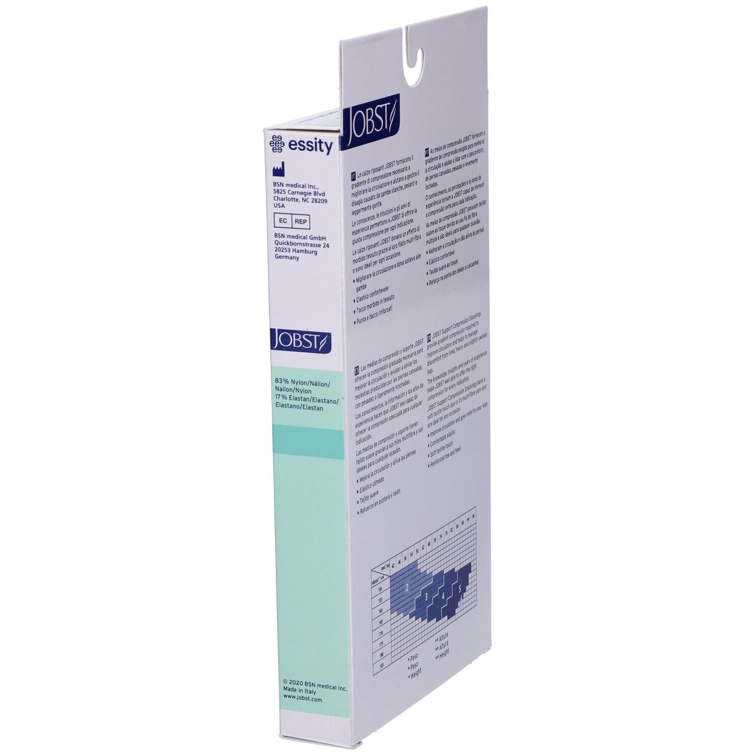 Jobst Collant Multifibra 70Den Naturel Misura 2. Vista laterale della confezione con testo e logo.