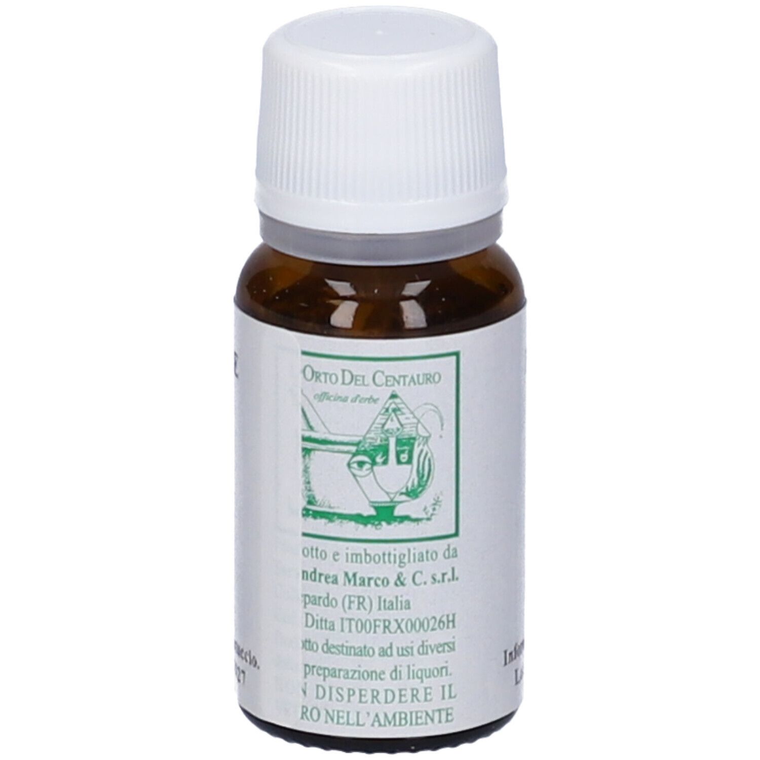 Flacone di vetro marrone con tappo bianco ed etichetta. L'etichetta riporta 'MELISSA'.