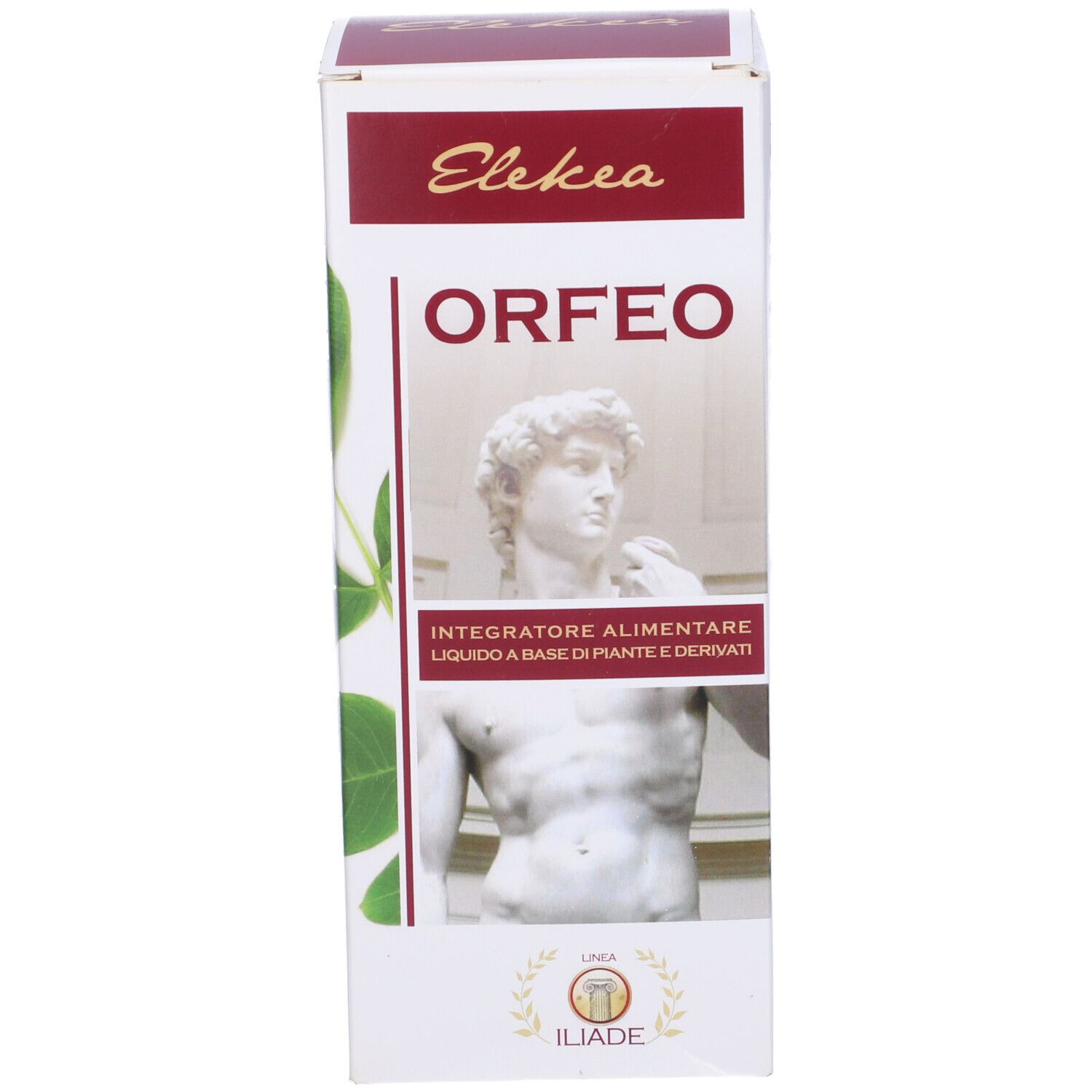 Scatola con il nome del prodotto "ORFEA" e il logo Elekea. Sulla scatola sono riportate informazioni sul prodotto.