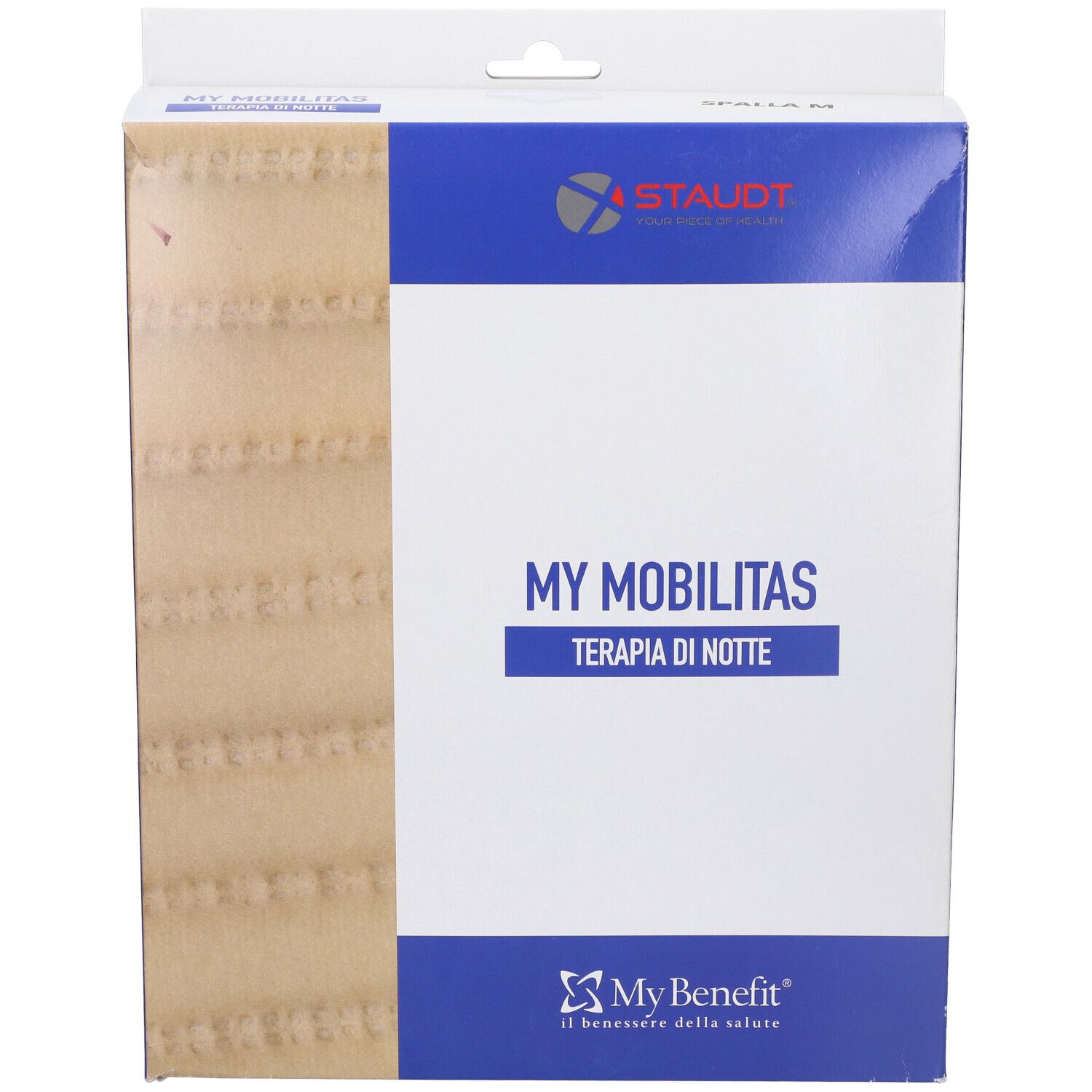 Confezione My Mobilitas. Bianca, blu e beige. Loghi Staudt e MyBenefit. Testo: My Mobilitas, Terapia di Notte.