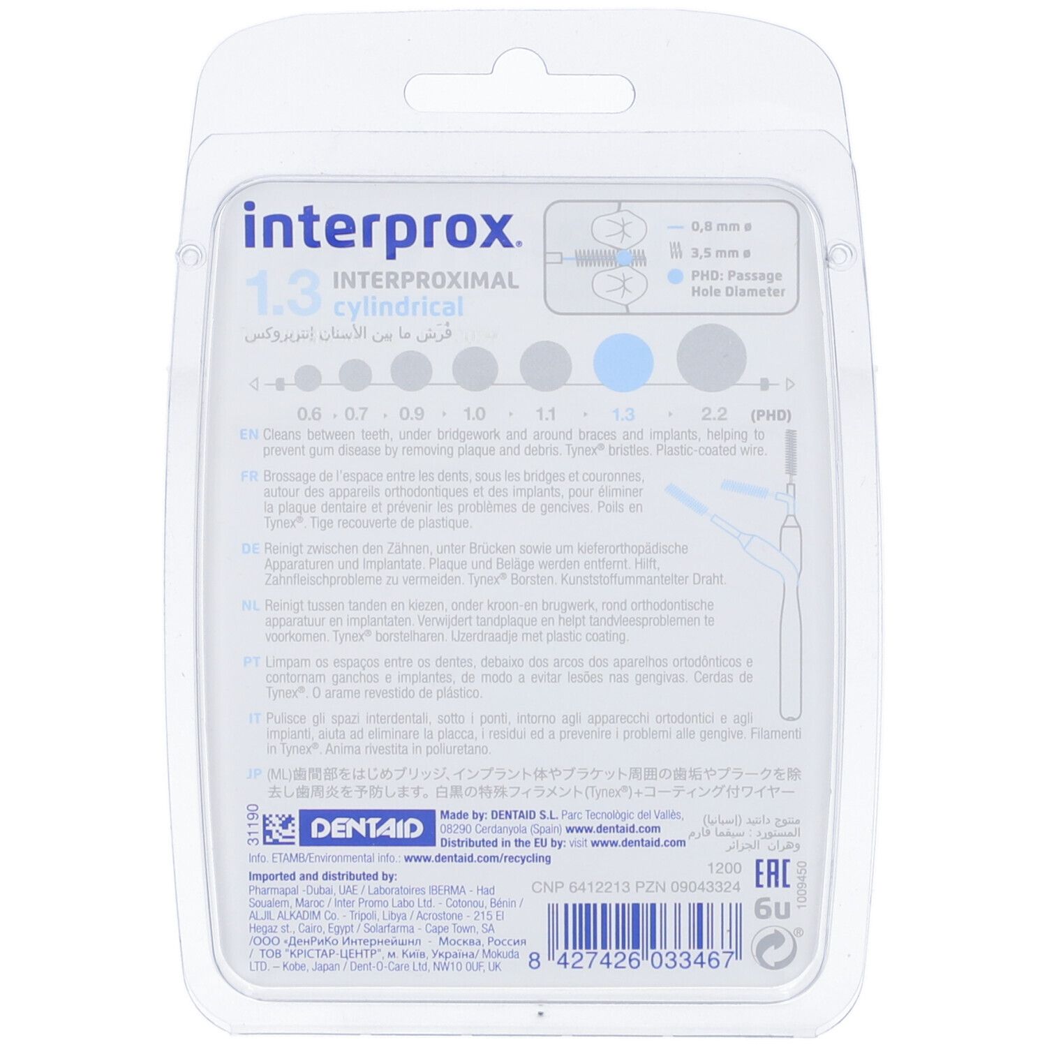 Retro della confezione blister. Informazioni sul prodotto, dimensioni, informazioni sul produttore. Marchio: interprox.