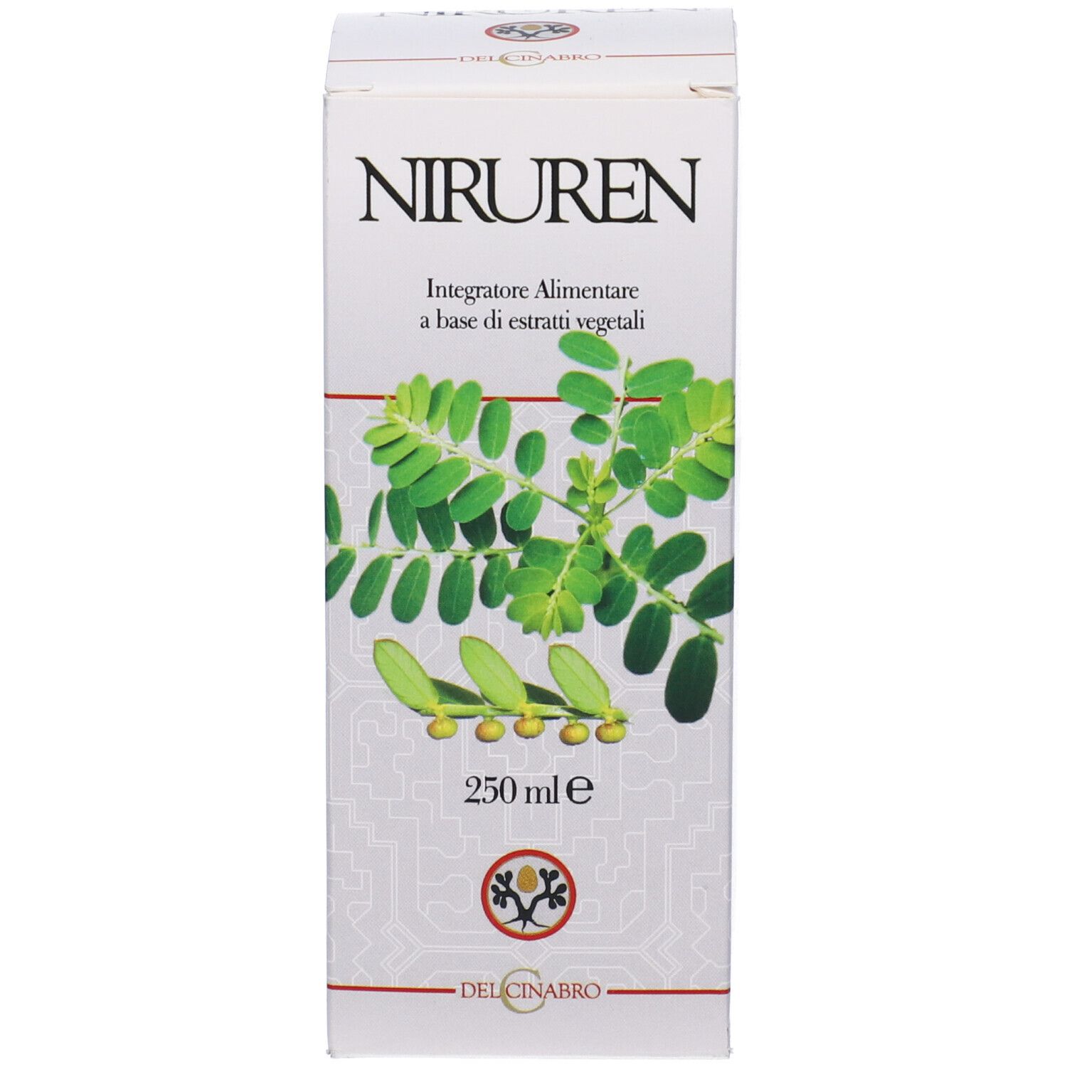 Scatola con scritta NIRUREN, immagine di pianta e 250 ml. Sfondo bianco.