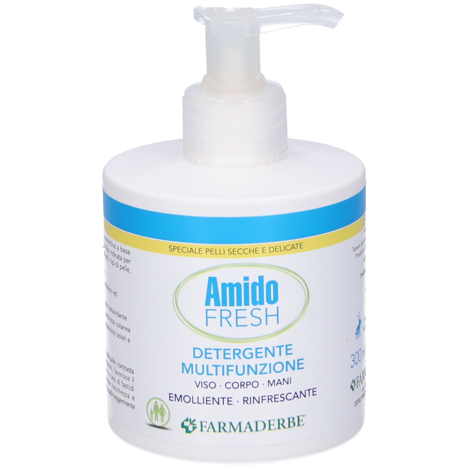Flacone bianco con dosatore. Scritta: Amido Fresh, Detergente Multifunzione, 300 ml.