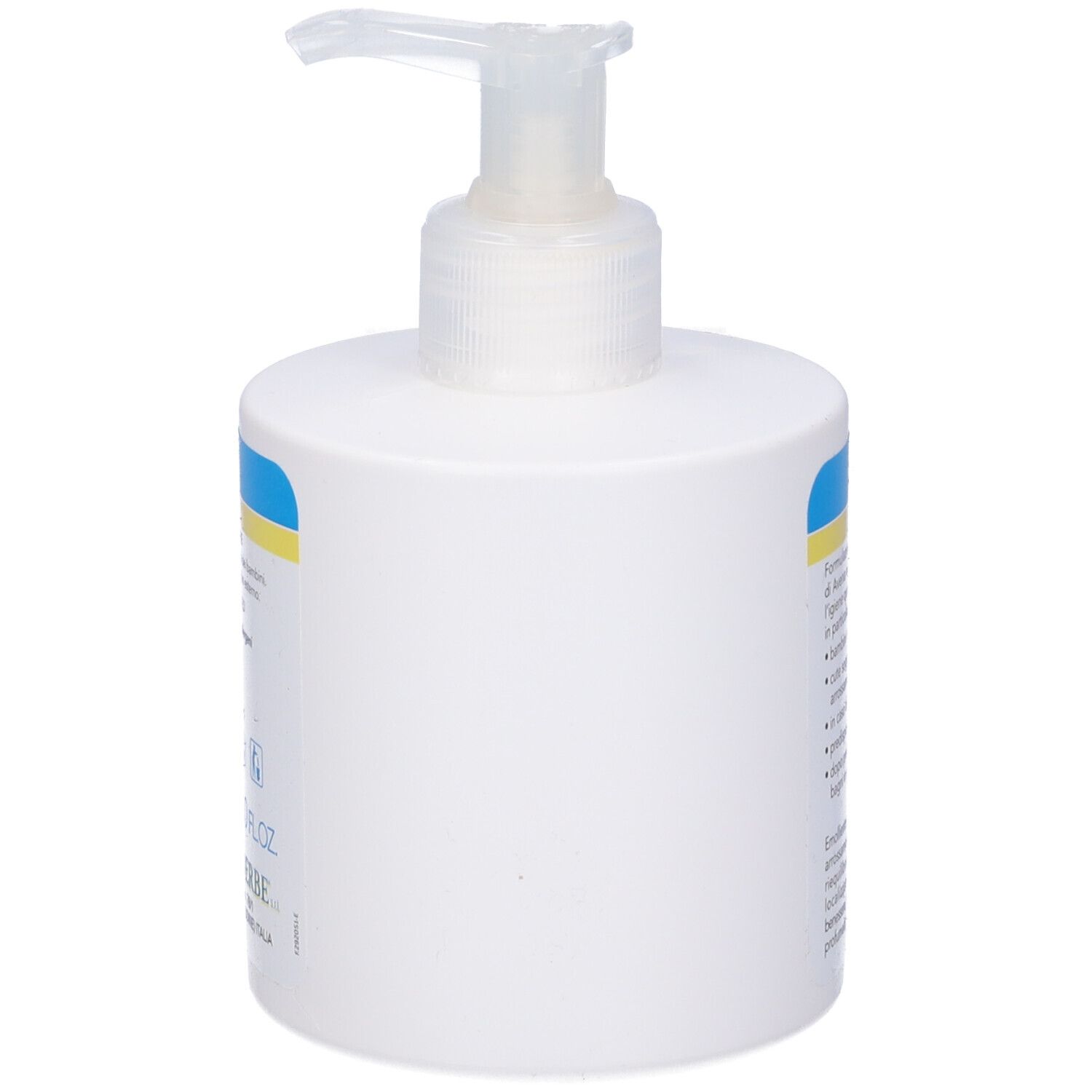Flacone bianco con dosatore. Retro vuoto.