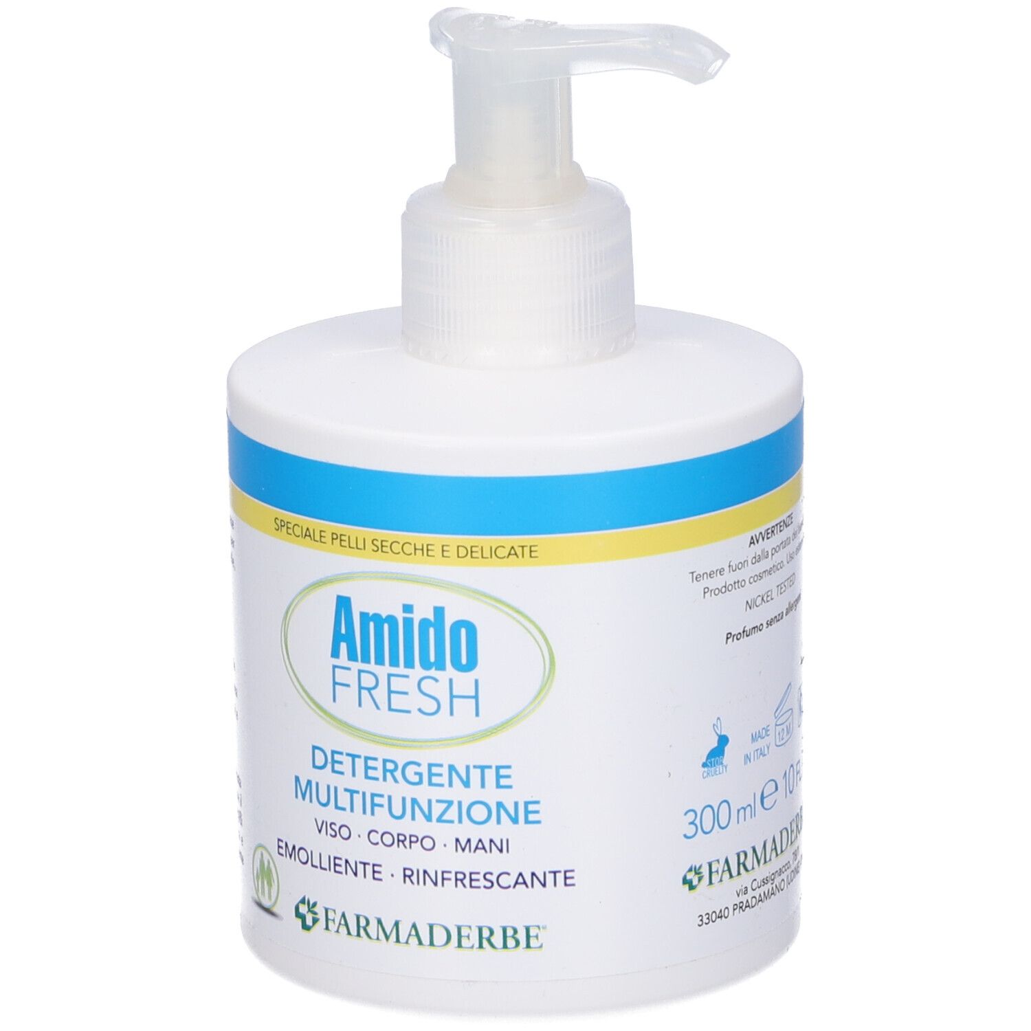 Flacone bianco con dosatore. Scritta: Amido Fresh, Detergente Multifunzione, 300 ml.