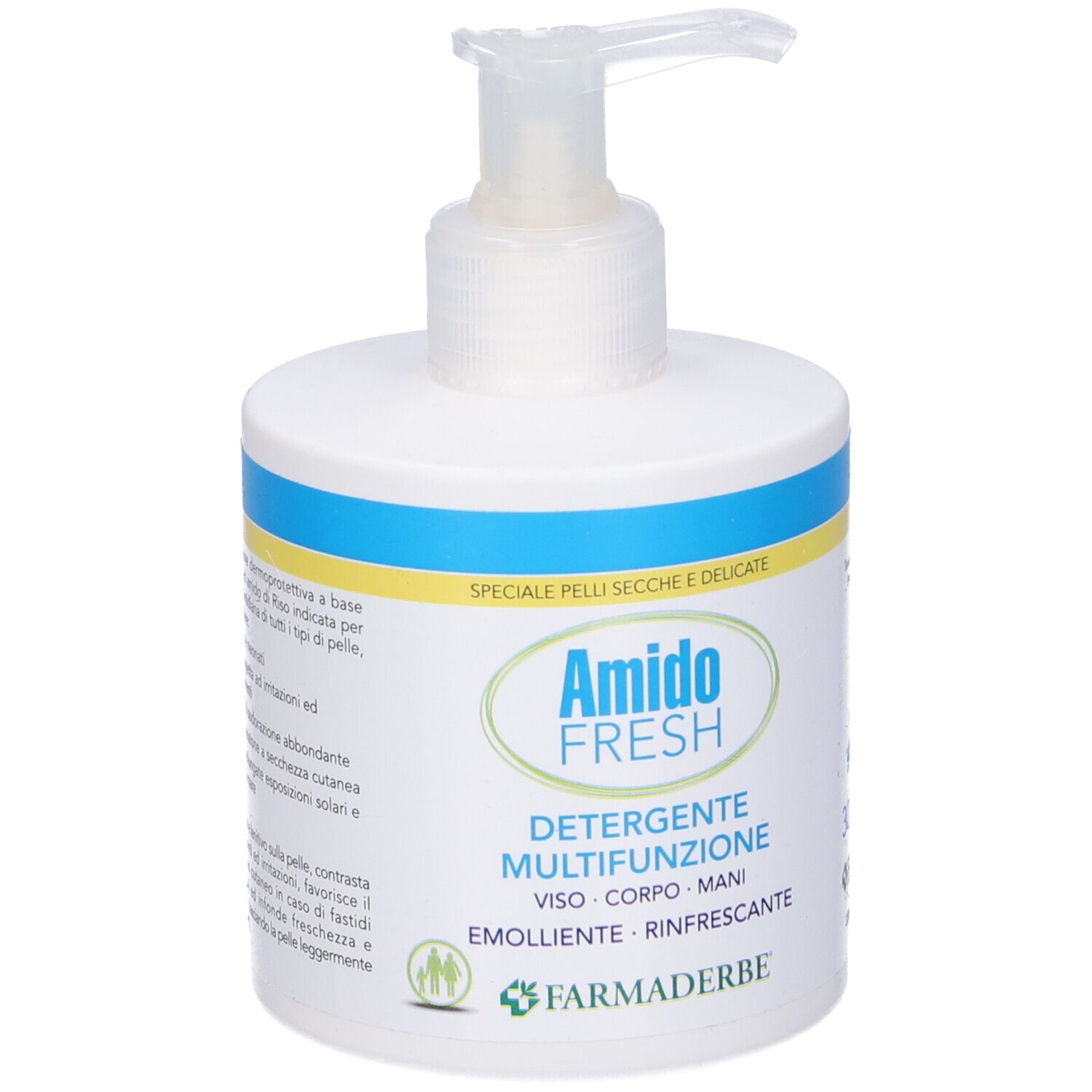 Flacone bianco con dosatore. Scritta: Amido Fresh, Detergente Multifunzione, 300 ml.