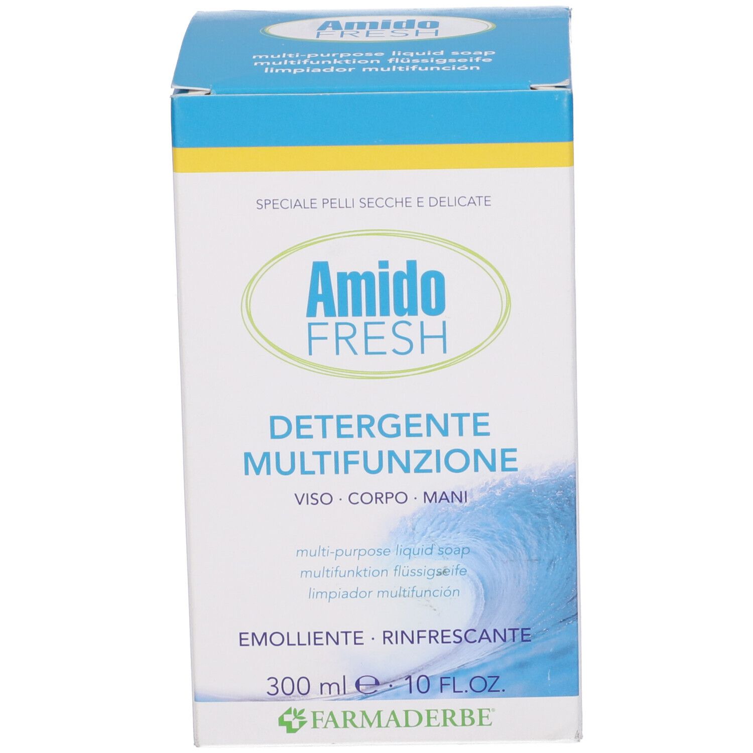 Scatola con scritta: Amido Fresh, Detergente Multifunzione, 300 ml.