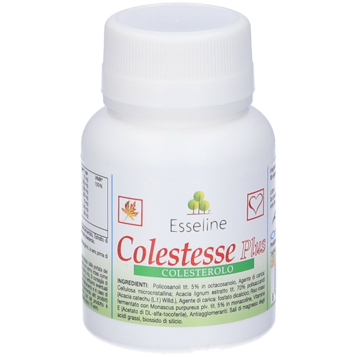 Flacone bianco Colestesse Plus. Etichetta verde con nome e ingredienti.