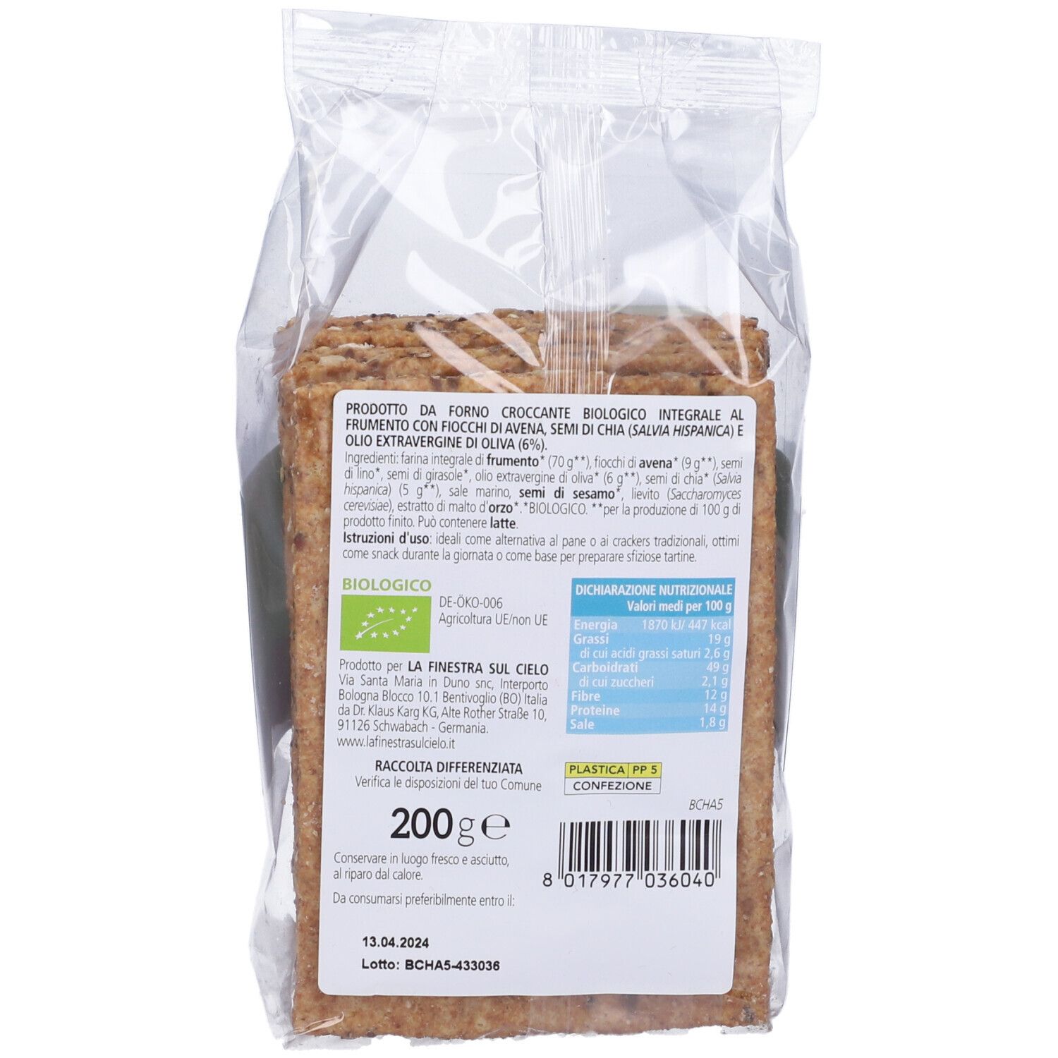 Crispbread Integrali All'Avena E Semi Di Chia (Salvia Hispanica)  Bio