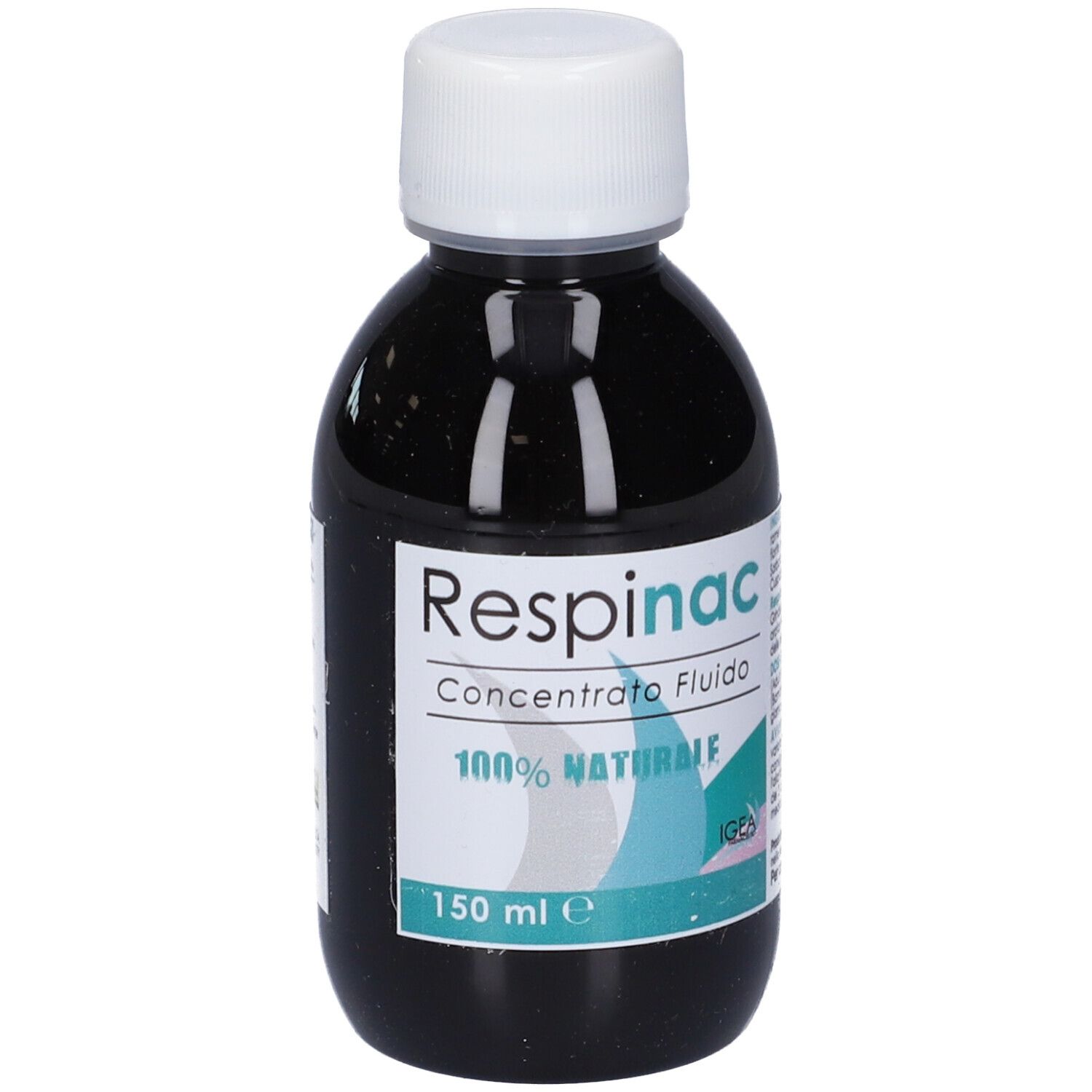 Concentrato liquido in bottiglia con tappo bianco. Scritta: Respinac, 100% NATURALE, 150 ml.