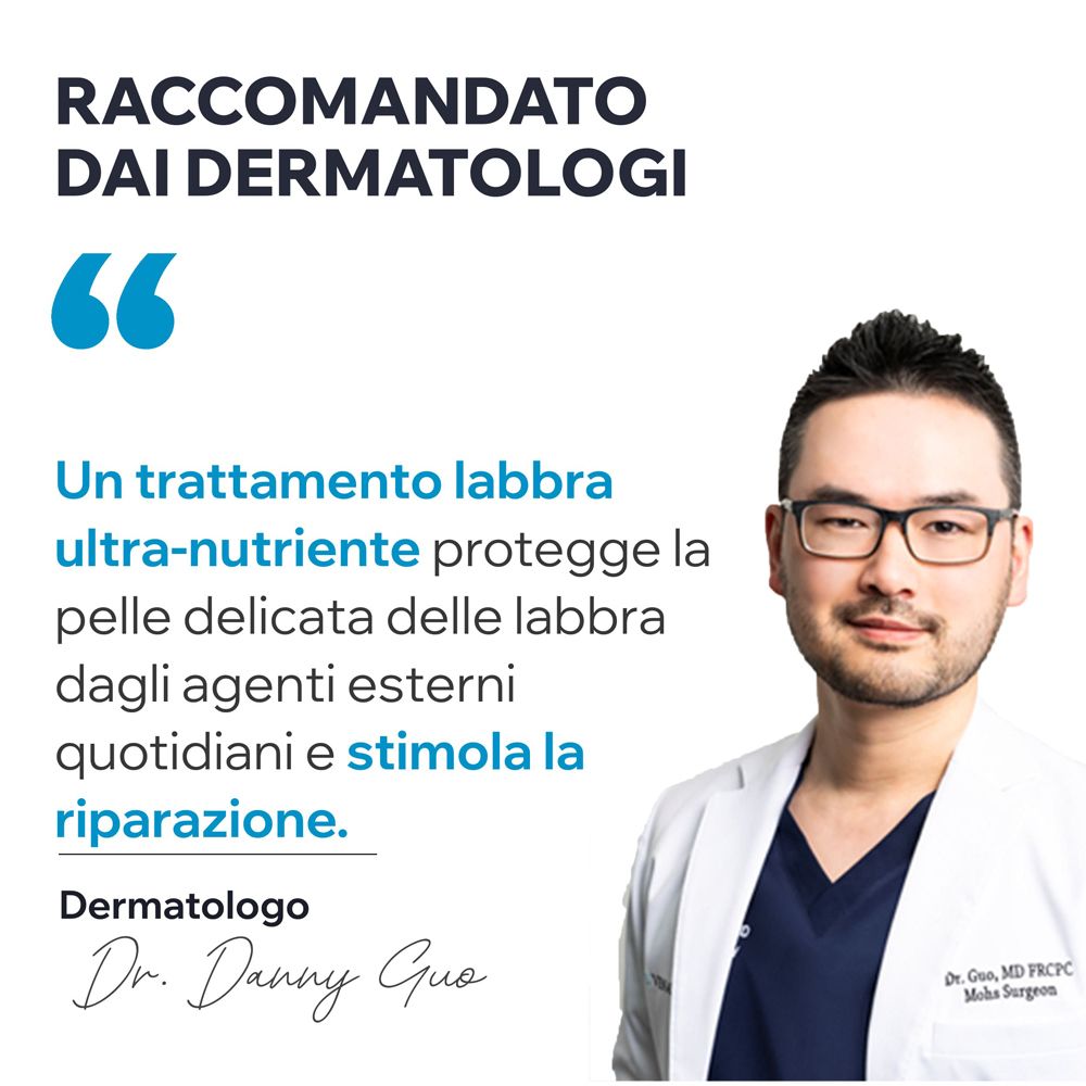 Dermatologo raccomanda URIAGE per riparazione e protezione labbra.