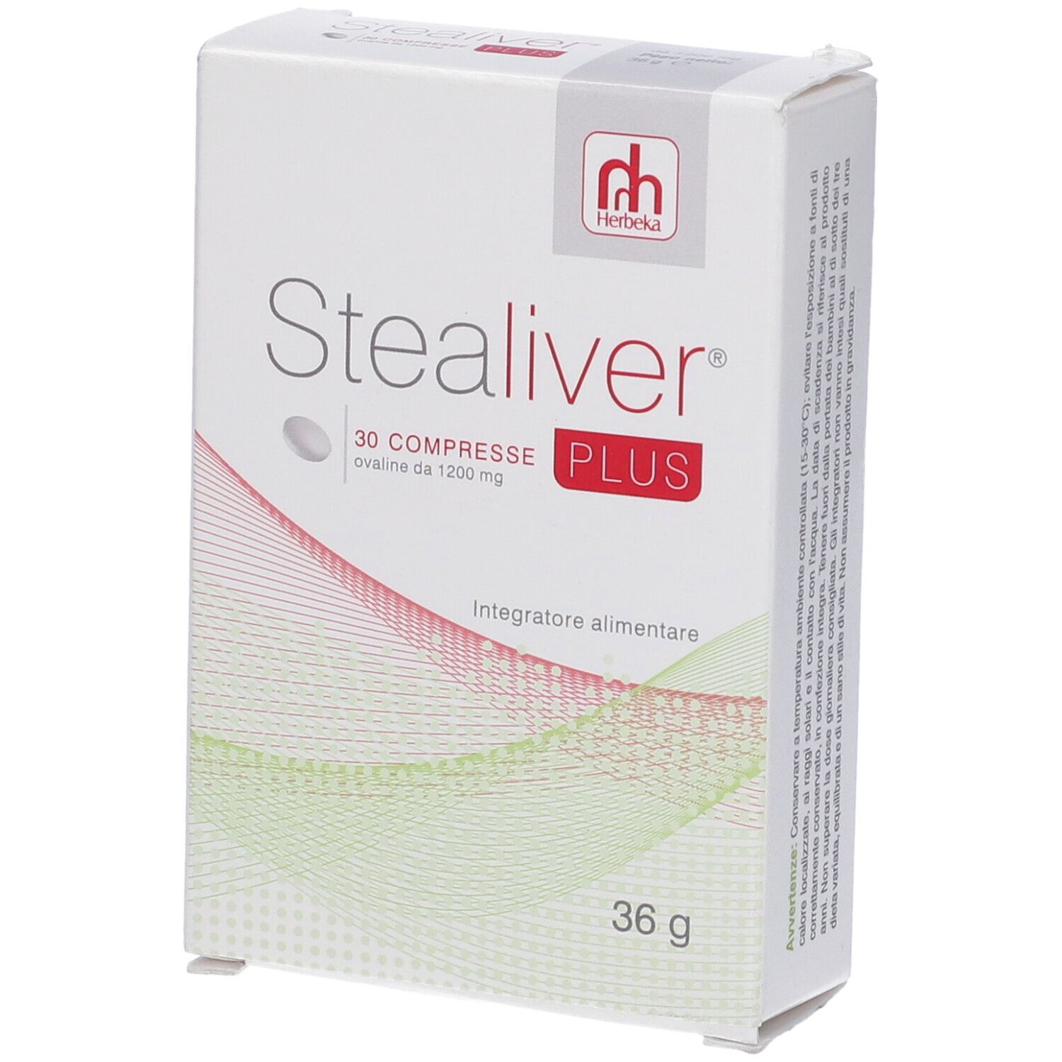 Scatola Stealiver Plus, 30 compresse. Scritta rossa PLUS. Marchio Herbeka.
