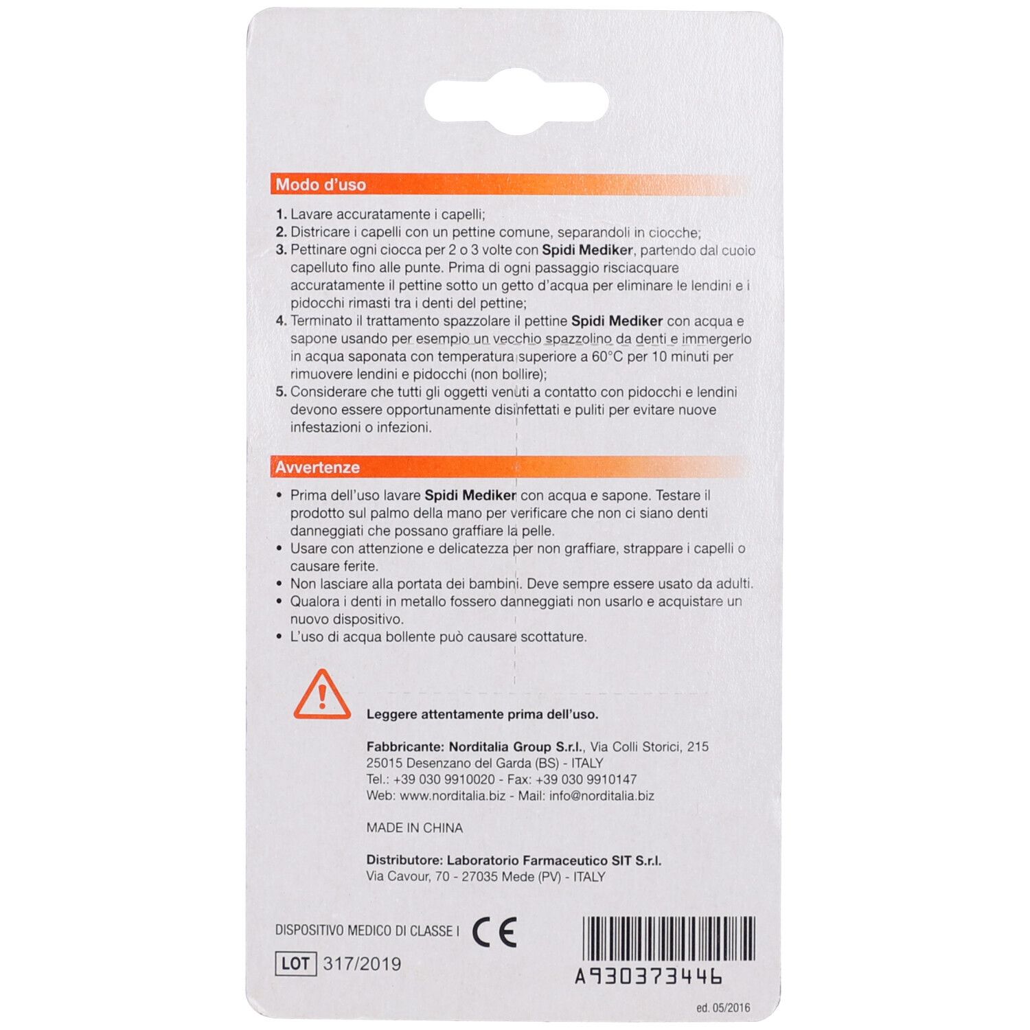 Pettine Antipediculosi Spidi Mediker