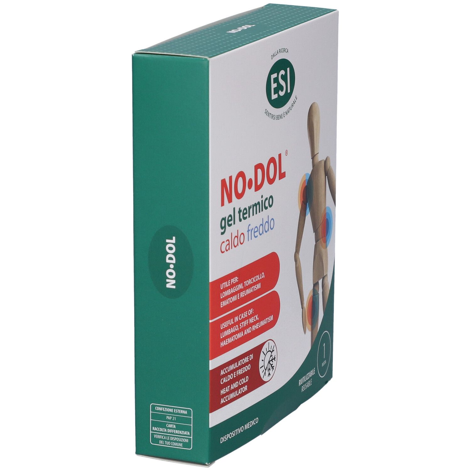 Confezione ESI NO-DOL Gel Termico Caldo Freddo, vista laterale.