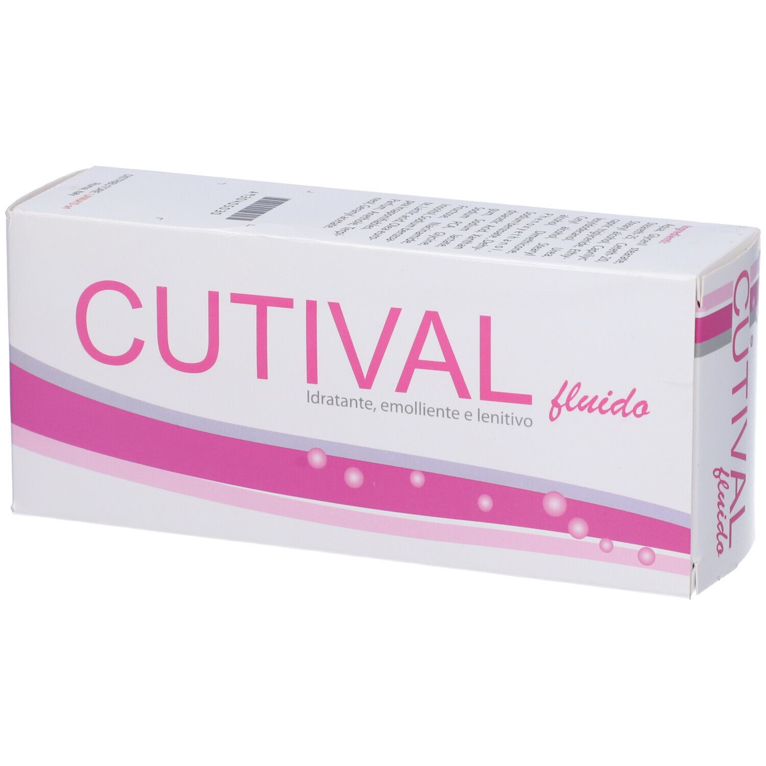 Scatola bianca con scritta rosa CUTIVAL e denominazione del prodotto. Stampa: Idratante, emolliente e lenitivo.