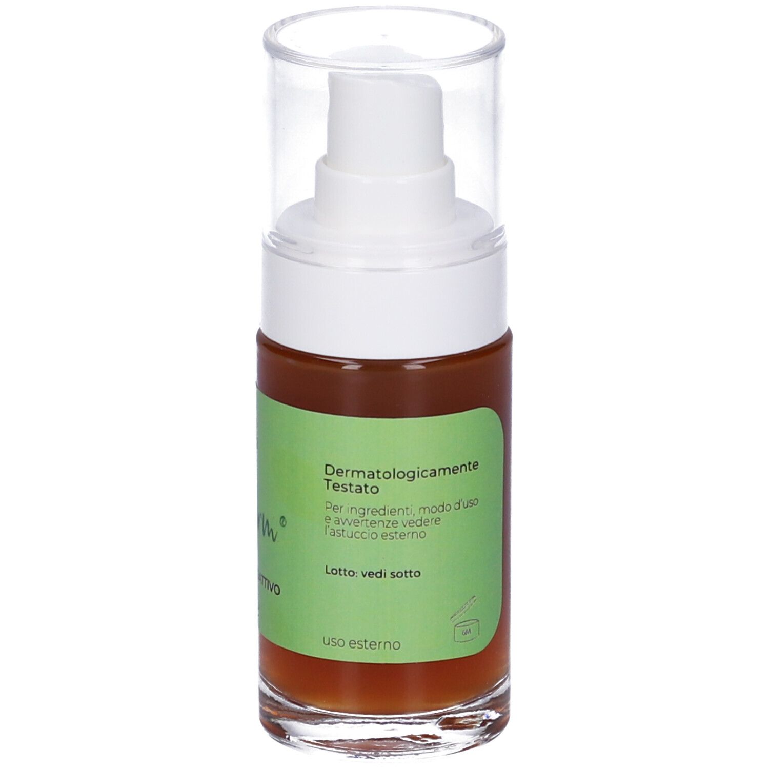 Spray Bosderm Caira, liquido marrone in flacone di vetro con spruzzatore. Etichetta verde con logo e testo.