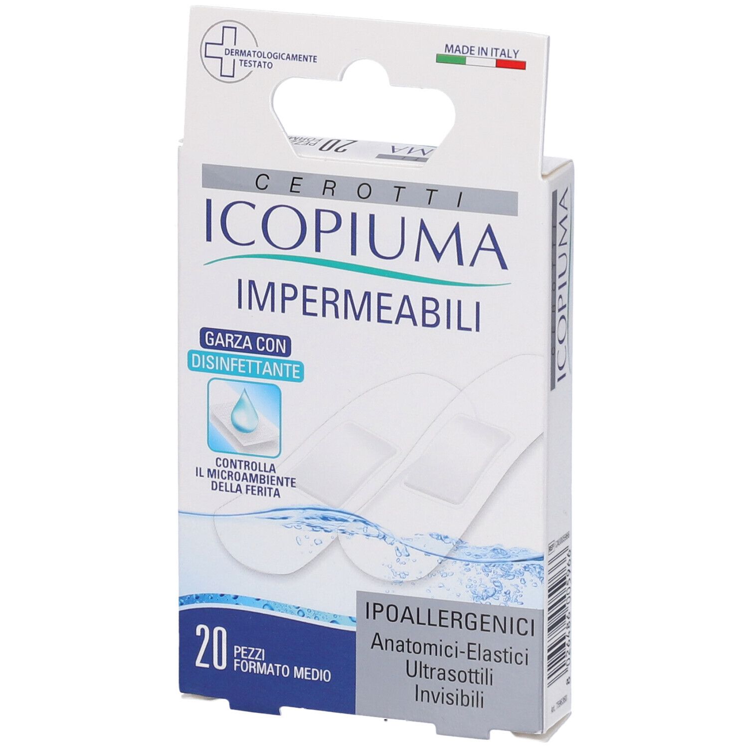 Confezione di Cerotti Icopiuma, cerotti impermeabili. 20 pezzi, formato medio. Testato dermatologicamente.
