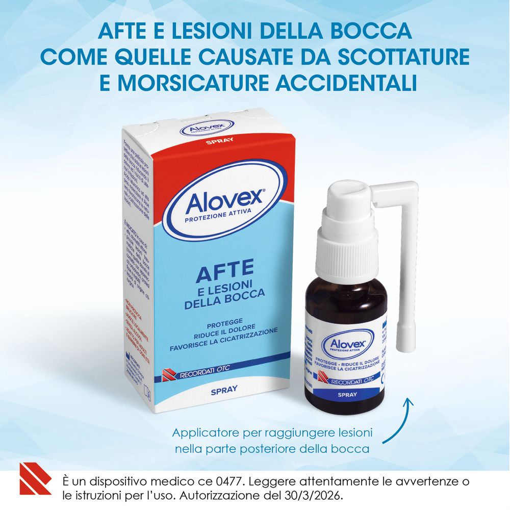 Confezione e flacone spray Alovex per afte.