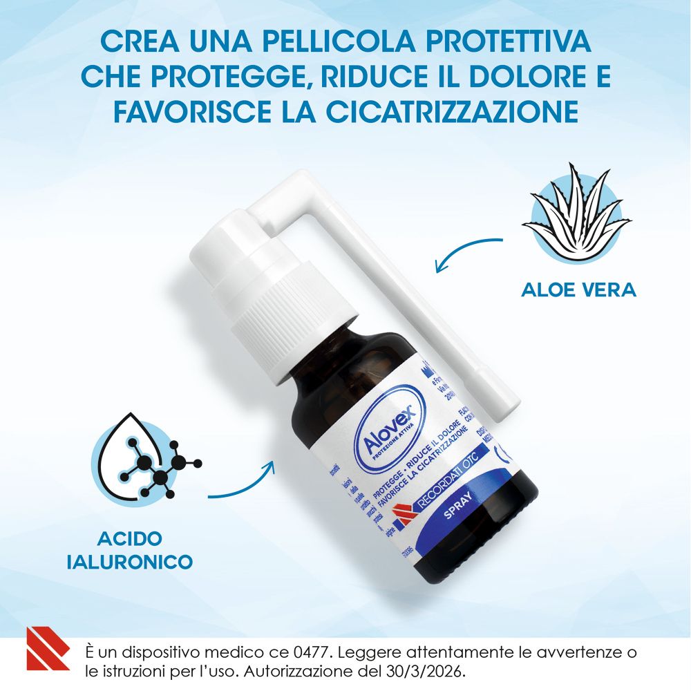 Flacone spray Alovex con Aloe Vera e acido ialuronico.