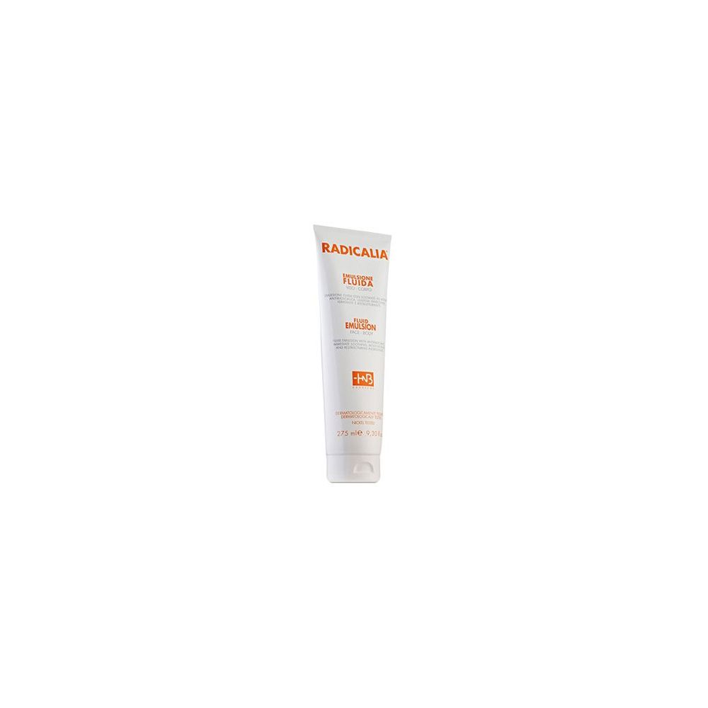 Tubo bianco con testo arancione. Nome del prodotto e "Emulsione Fluida" visibili.
