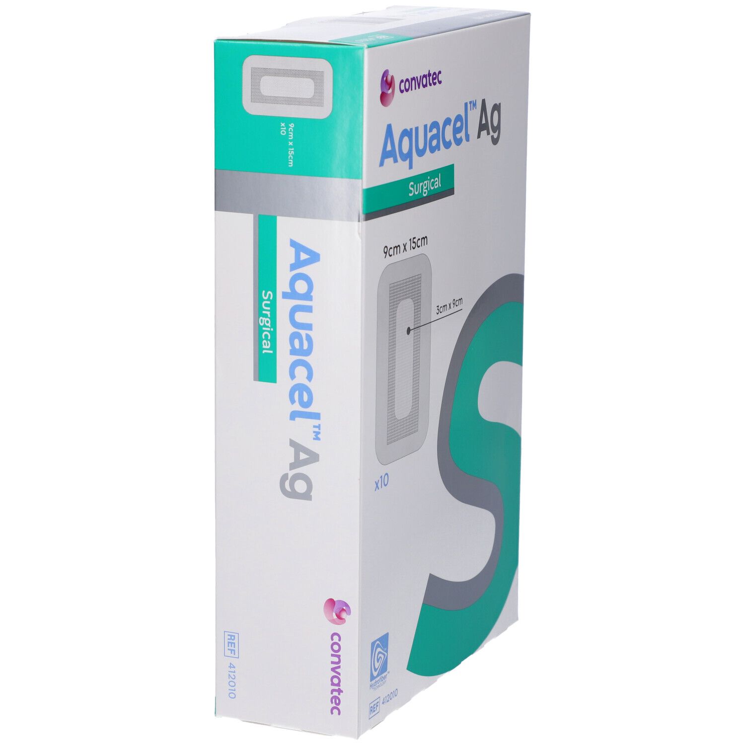 Confezione Convatec Aquacel Ag Surgical, vista laterale. Nome e logo del prodotto ben visibili.