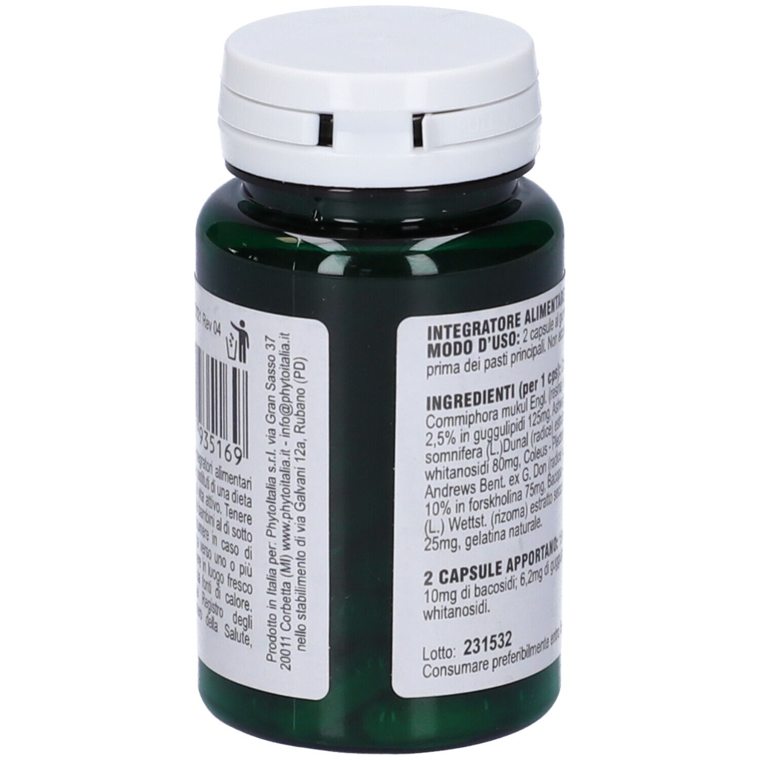 Flacone verde con tappo bianco. Scritta: T43 converse, 60 capsule. Elenco ingredienti e informazioni produttore.