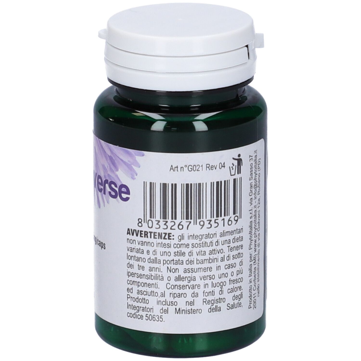 Flacone verde con tappo bianco. Scritta: T43 converse, 60 capsule. Codice a barre e avvertenze.