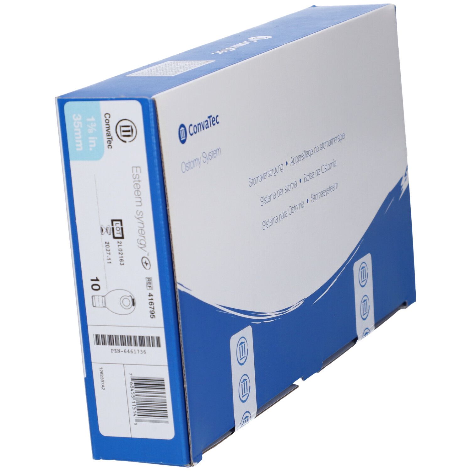 Confezione del prodotto blu e bianca. Nome del prodotto: Esteem synergy. Stampa: 135mm x 35mm. Contenuto: 10 pezzi.