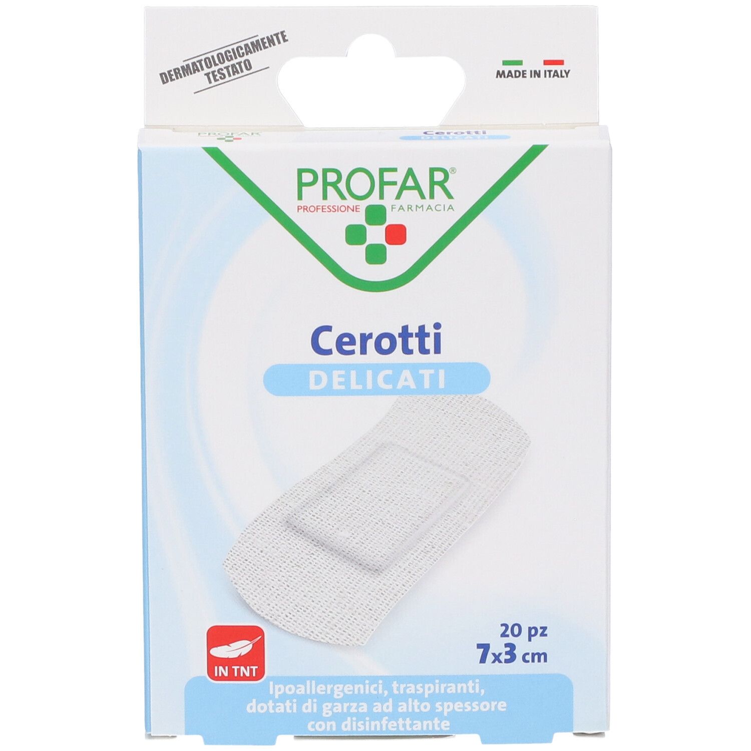 Confezione di Profar Cerotti Delicati, 20 pezzi, 7x3 cm, Made in Italy.