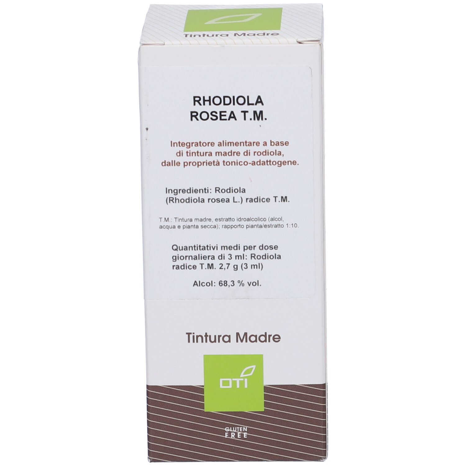 Confezione bianca con nome del prodotto e logo. Informazioni testuali sulla confezione. Logo verde e bianco.