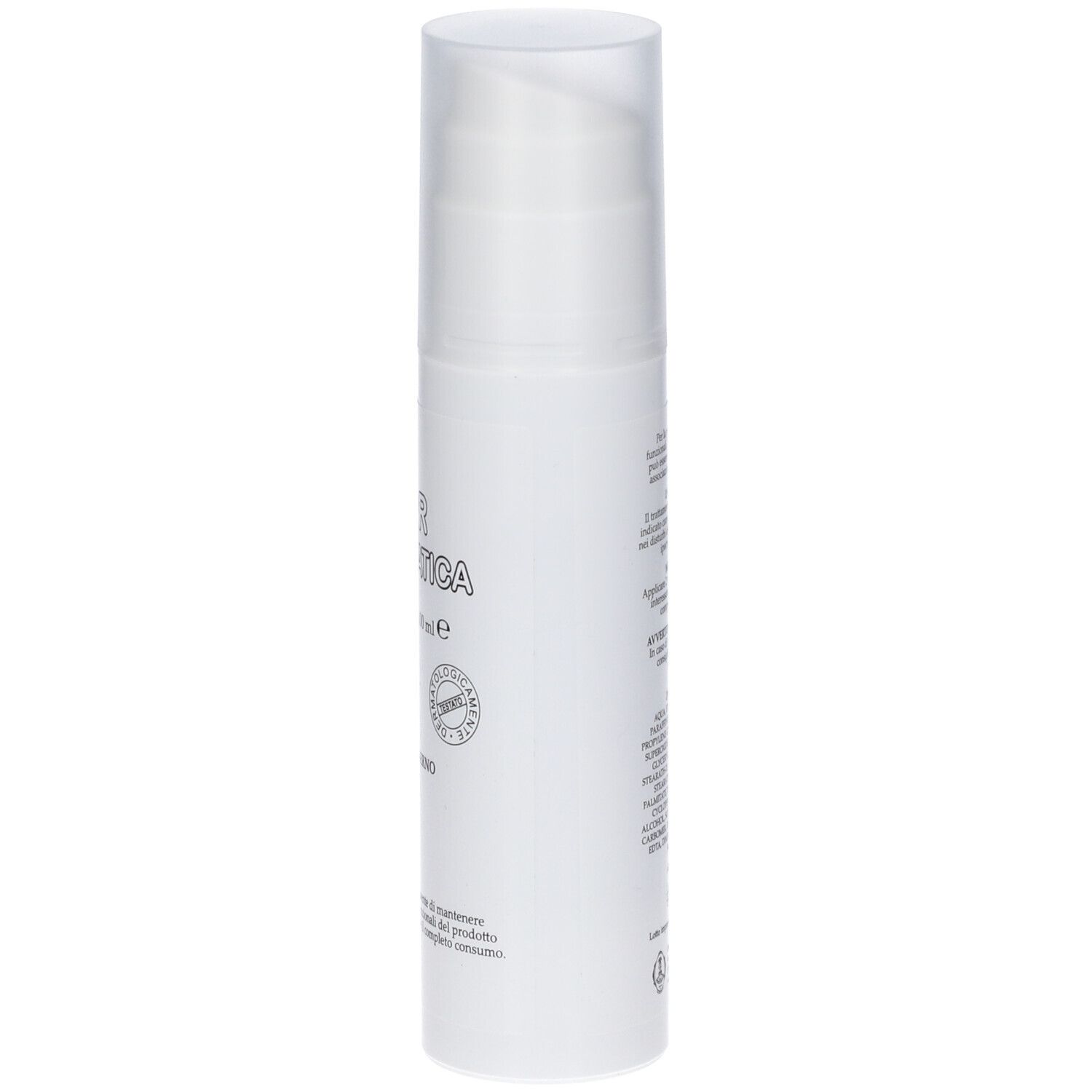 Flacone bianco con dosatore. Scritta: PPR ENZIMATICA. Testo: USO ESTERNO. Sigillo.