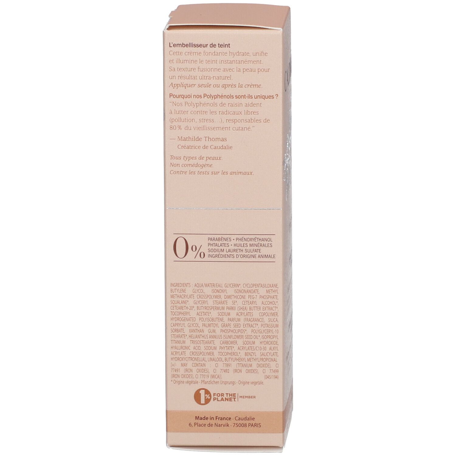 CAUDALIE TEINT DIVIN Crema Colorata Minerale Pelli Chiare