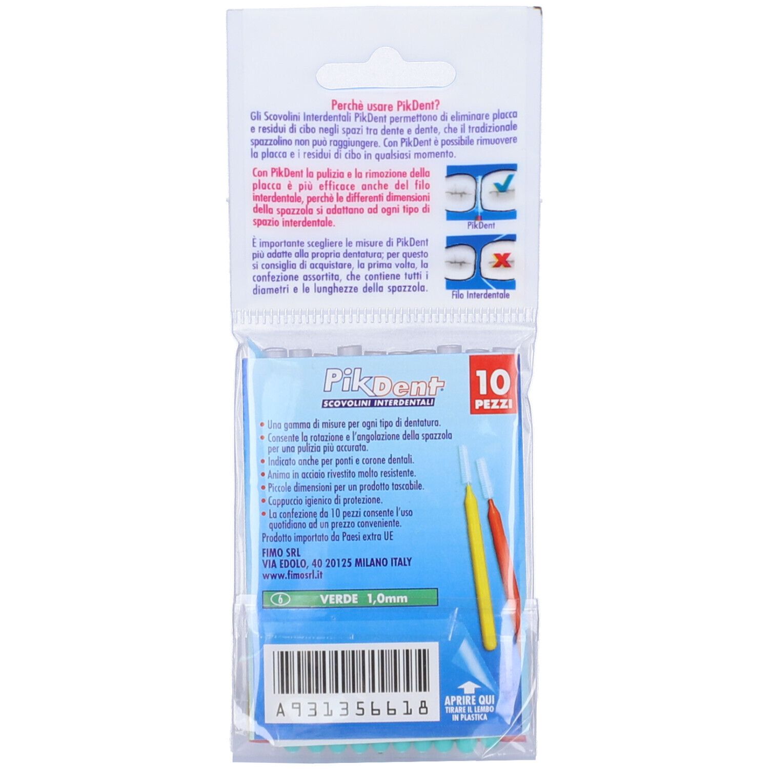 Retro della confezione. Nome e testo del prodotto. 10 pezzi. Verde.