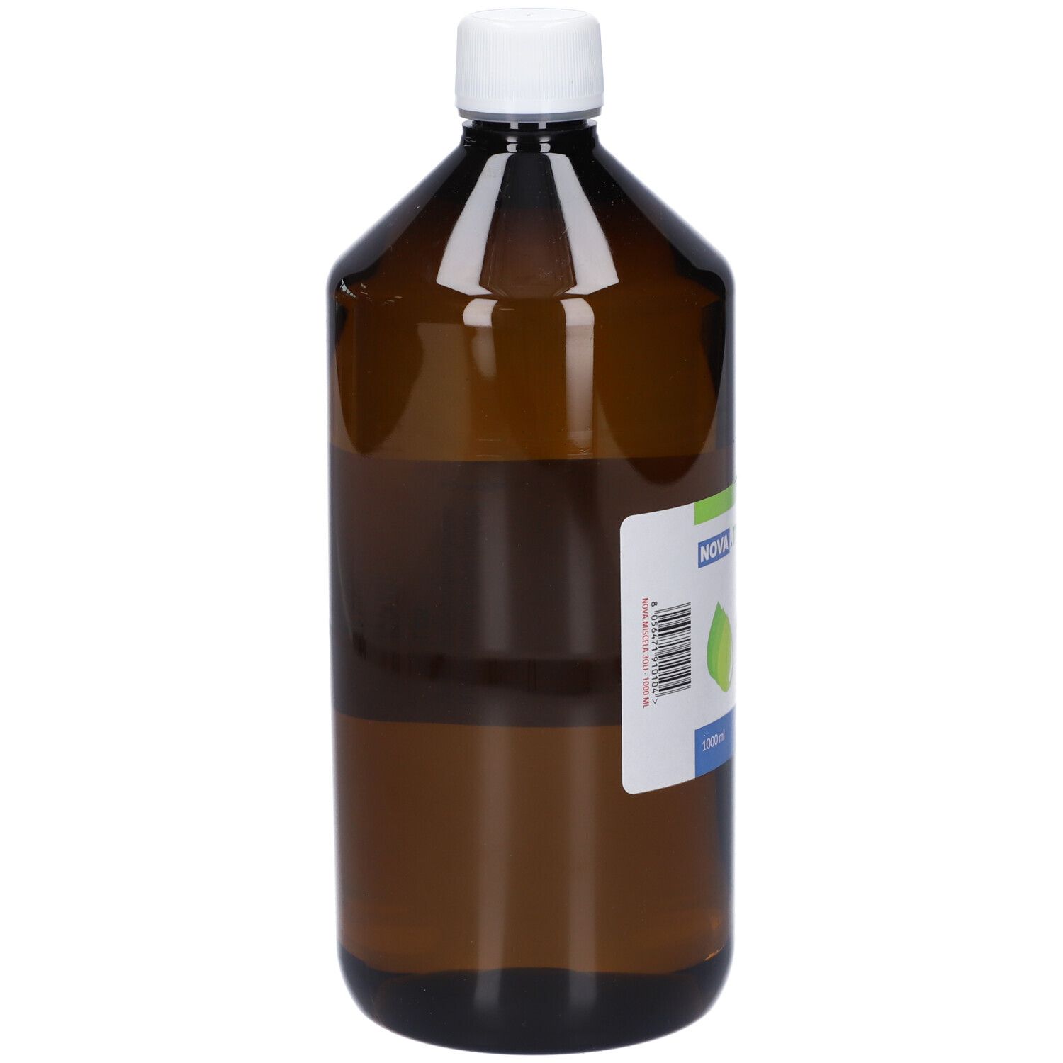 Flacone in vetro marrone con tappo a vite bianco, 1000ml.