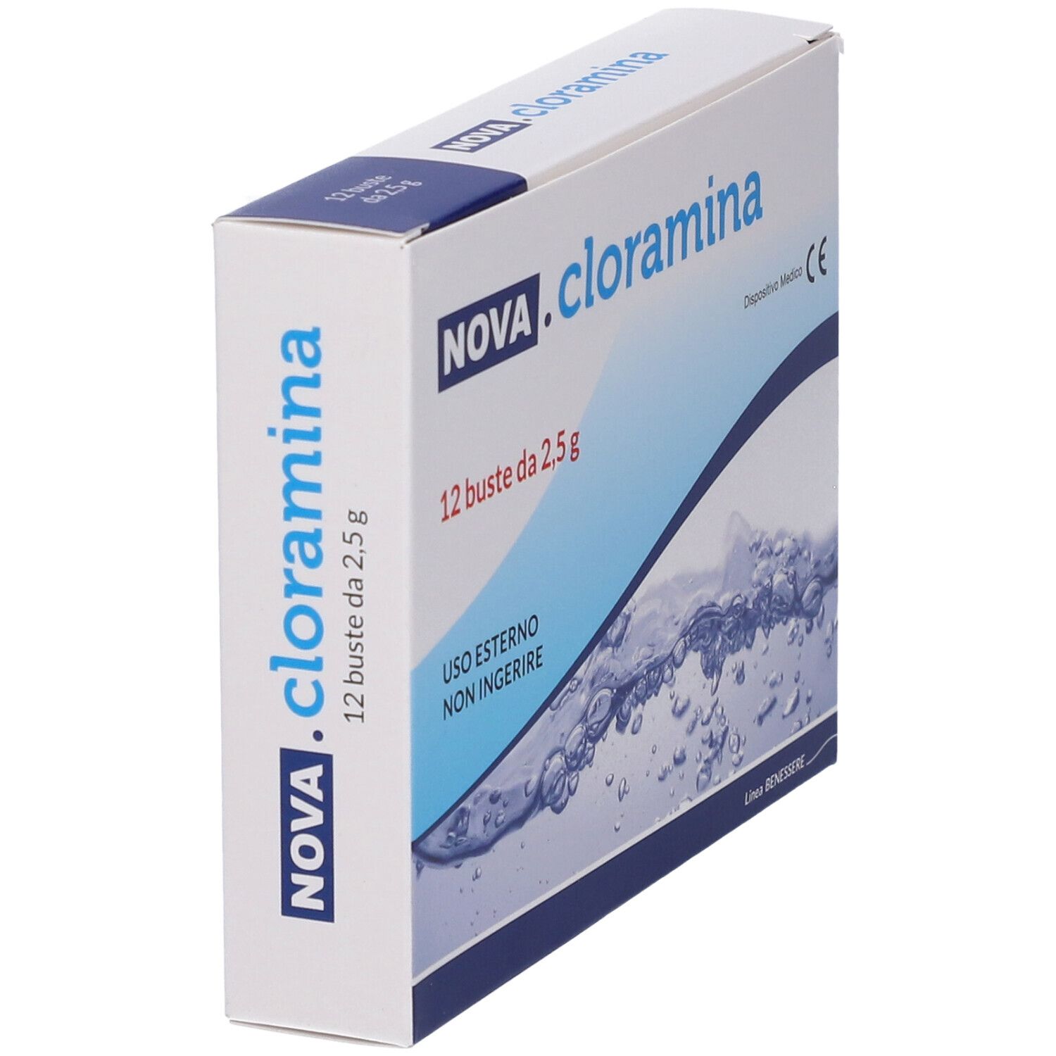 Confezione NOVA.cloramina 12 buste da 2,5 g, uso esterno.