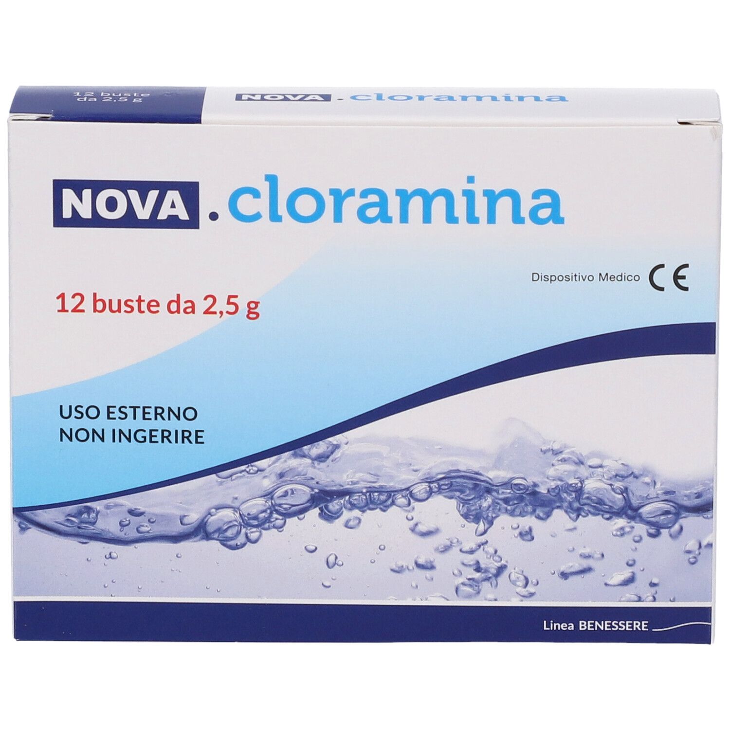 Confezione NOVA.cloramina 12 buste da 2,5 g, uso esterno.