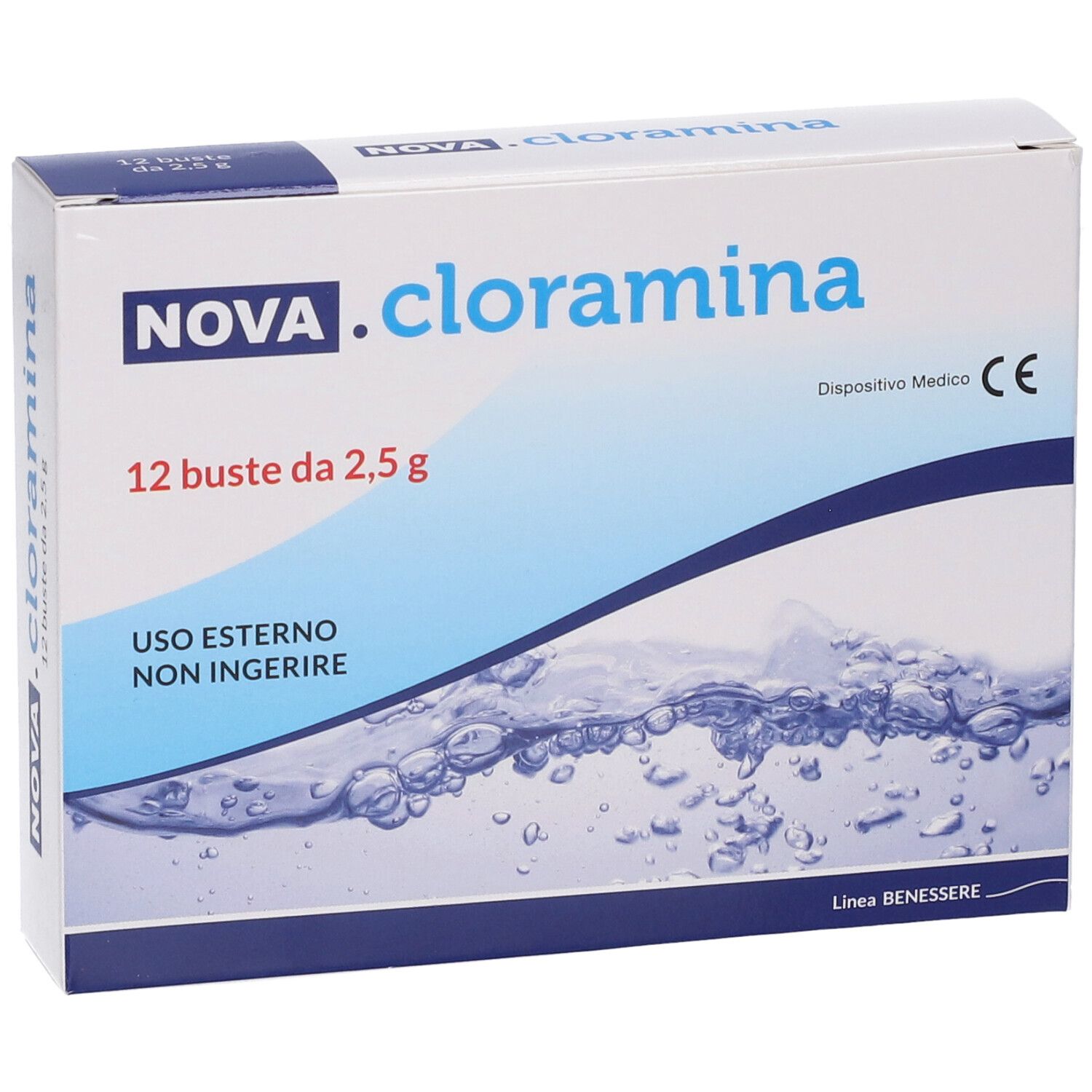 Confezione NOVA.cloramina 12 buste da 2,5 g, uso esterno.
