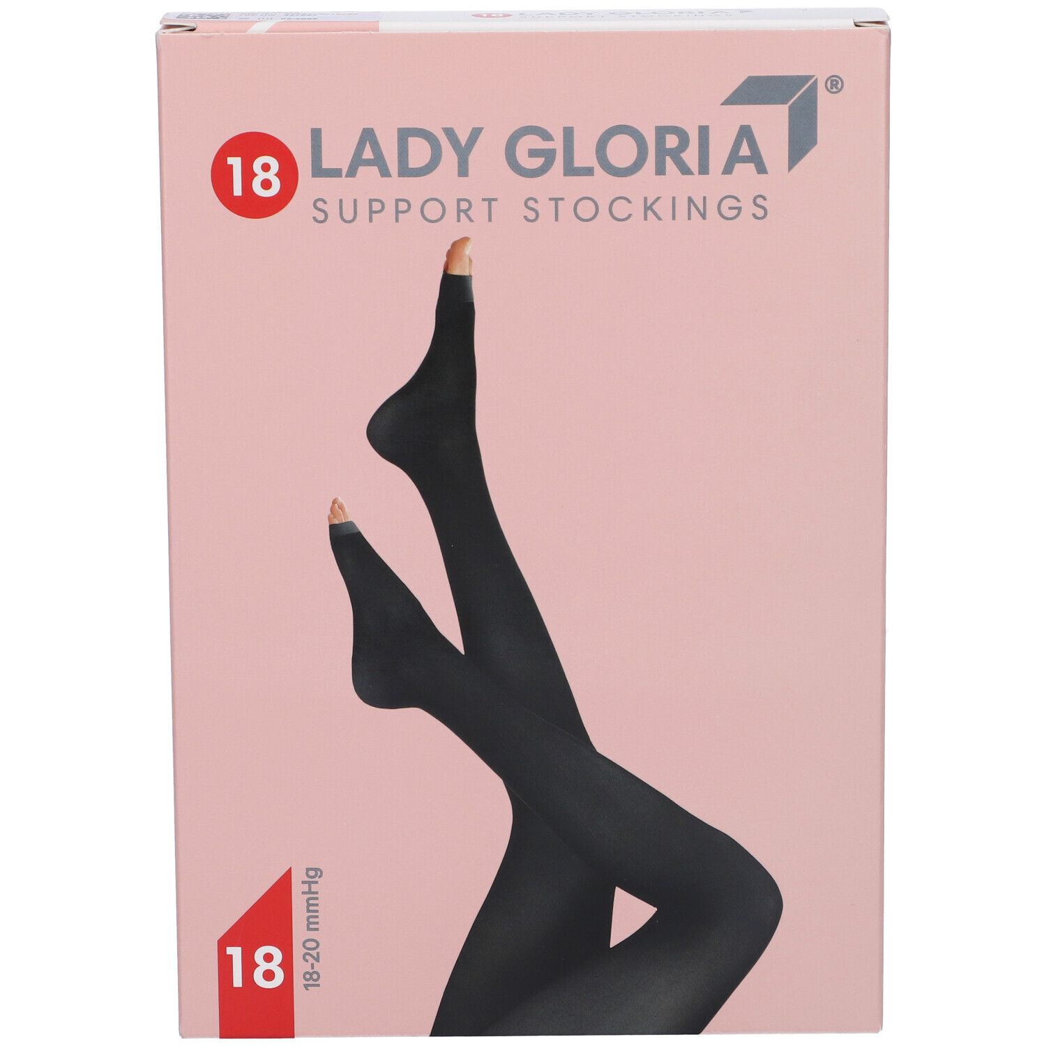 Confezione di calze Ladygloria. Calze nere a punta aperta. Stampa: 18-20 mmHg.