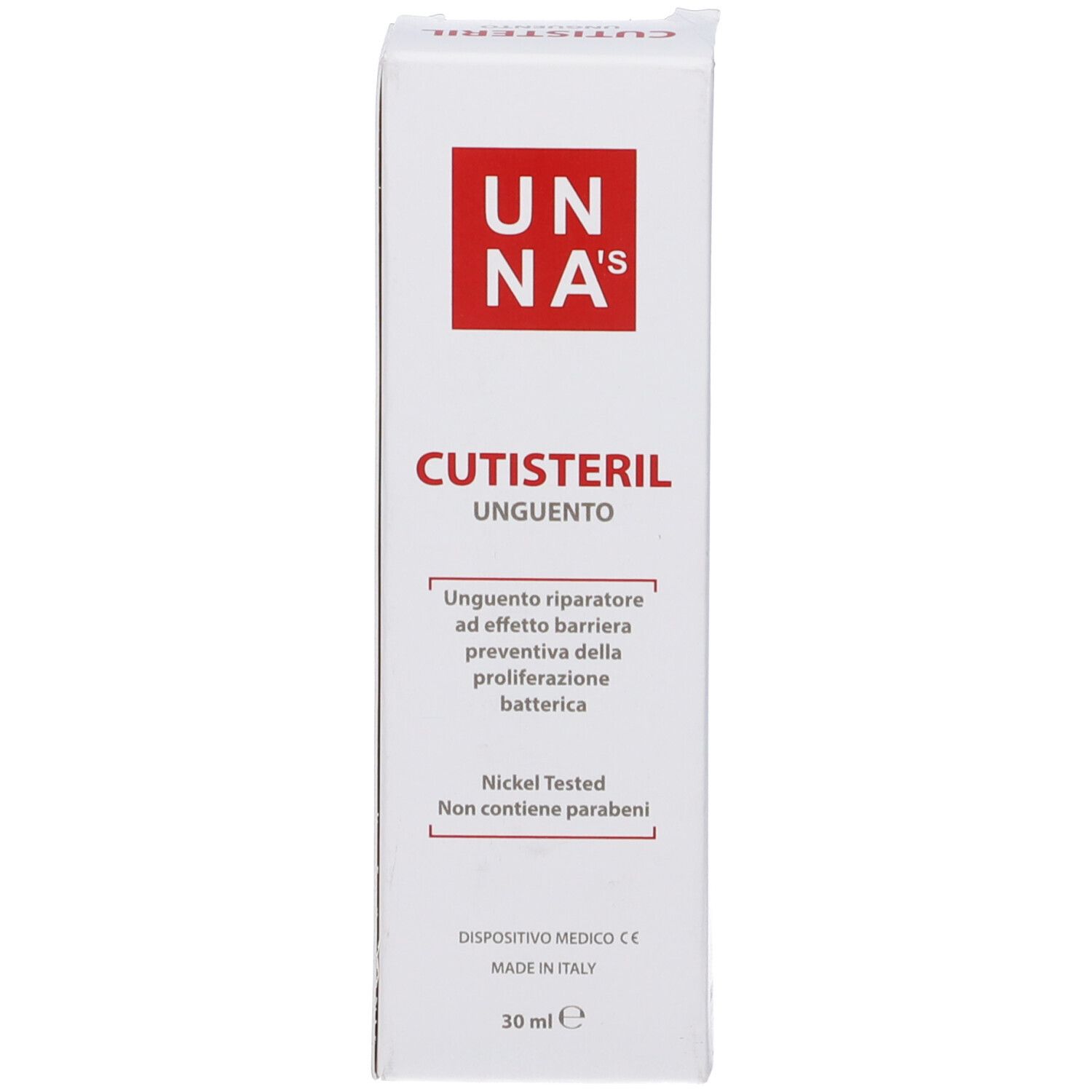 Confezione del prodotto con logo rosso e nome del prodotto. Testo in italiano.