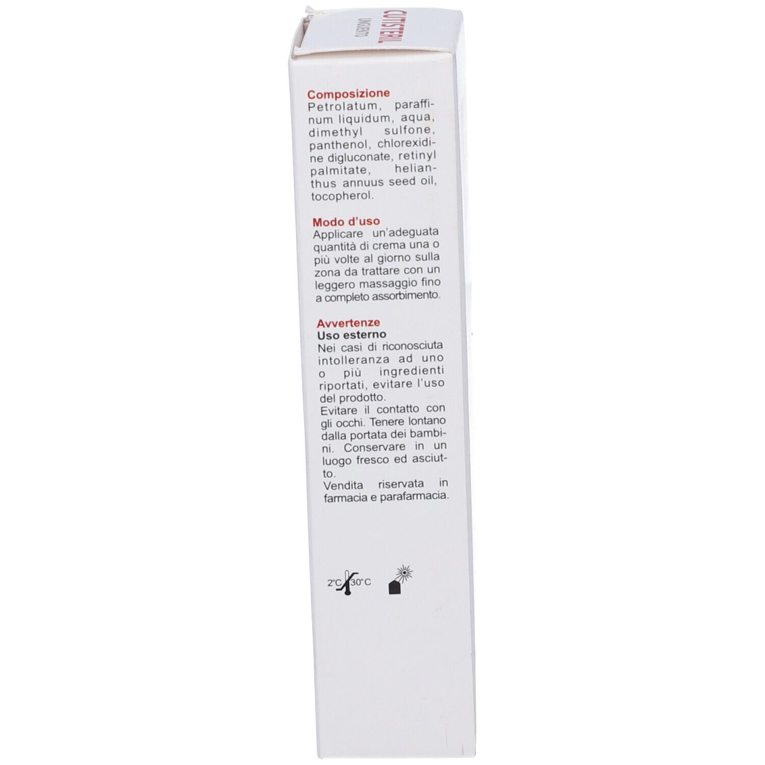 Retro della confezione del prodotto con testo in italiano. Ingredienti e istruzioni per l'uso.