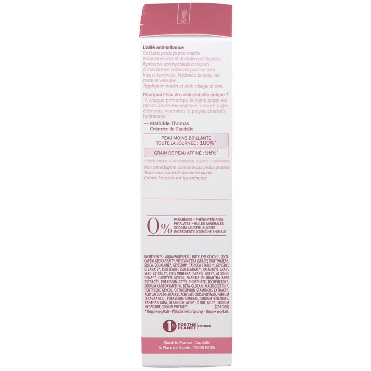 Retro della confezione del prodotto. Testo: descrizione del prodotto, ingredienti, certificazioni.