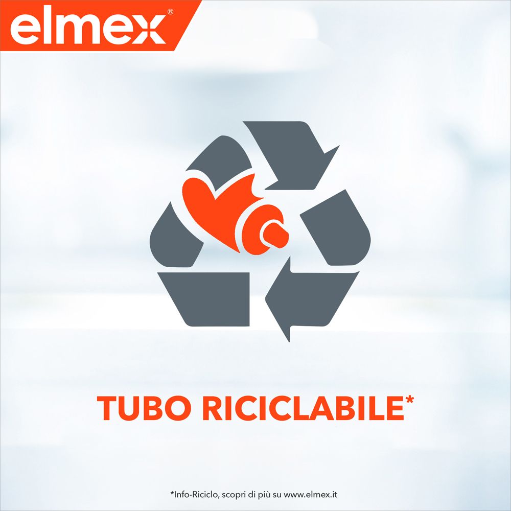 Simbolo di riciclo. Testo: Tubo riciclabile.