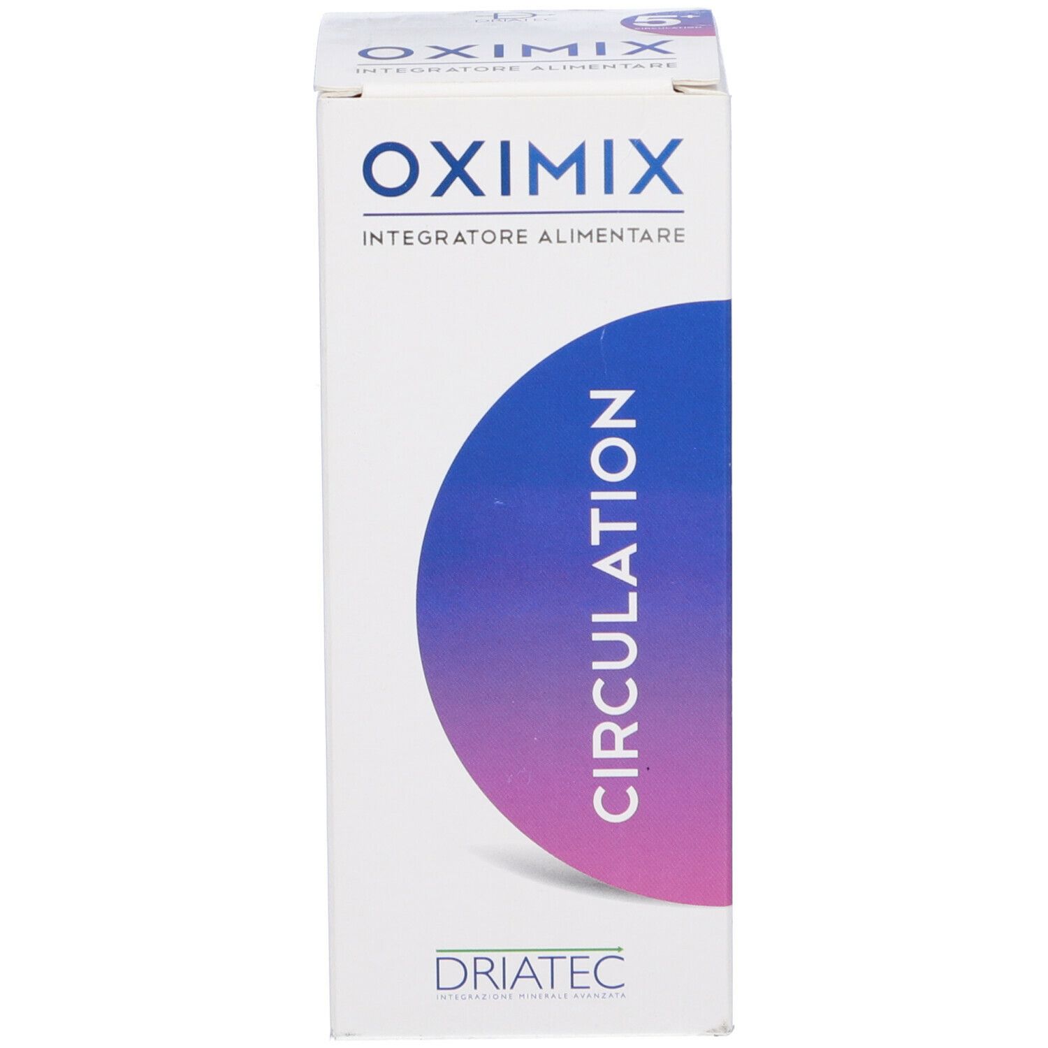 Confezione di Oximix 5+. Scritta Oximix, Circulation e Driatec.