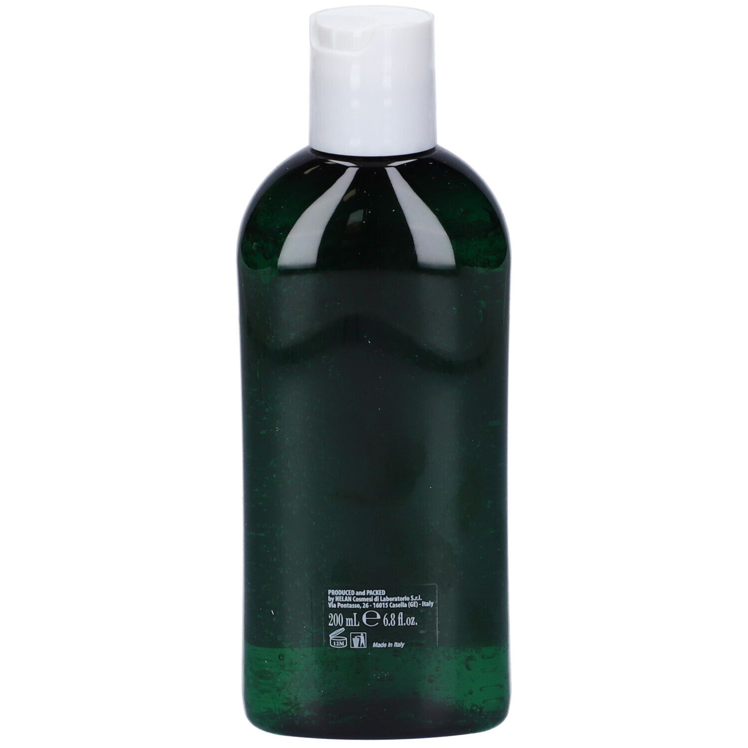 Flacone verde con tappo bianco. Scritto: Occhio al Pidocchio Shampoo Specifico. Con liquido verde.