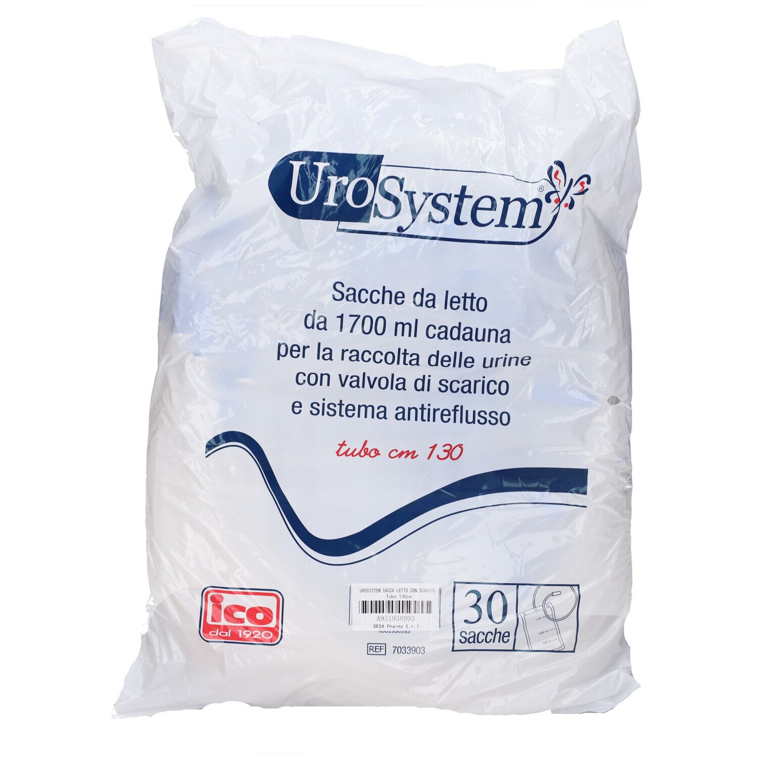 Sacca Di Drenaggio Da Letto Per Incontinenza Urosystem Tubo 130 Cm Con Scarico 30 Pezzi