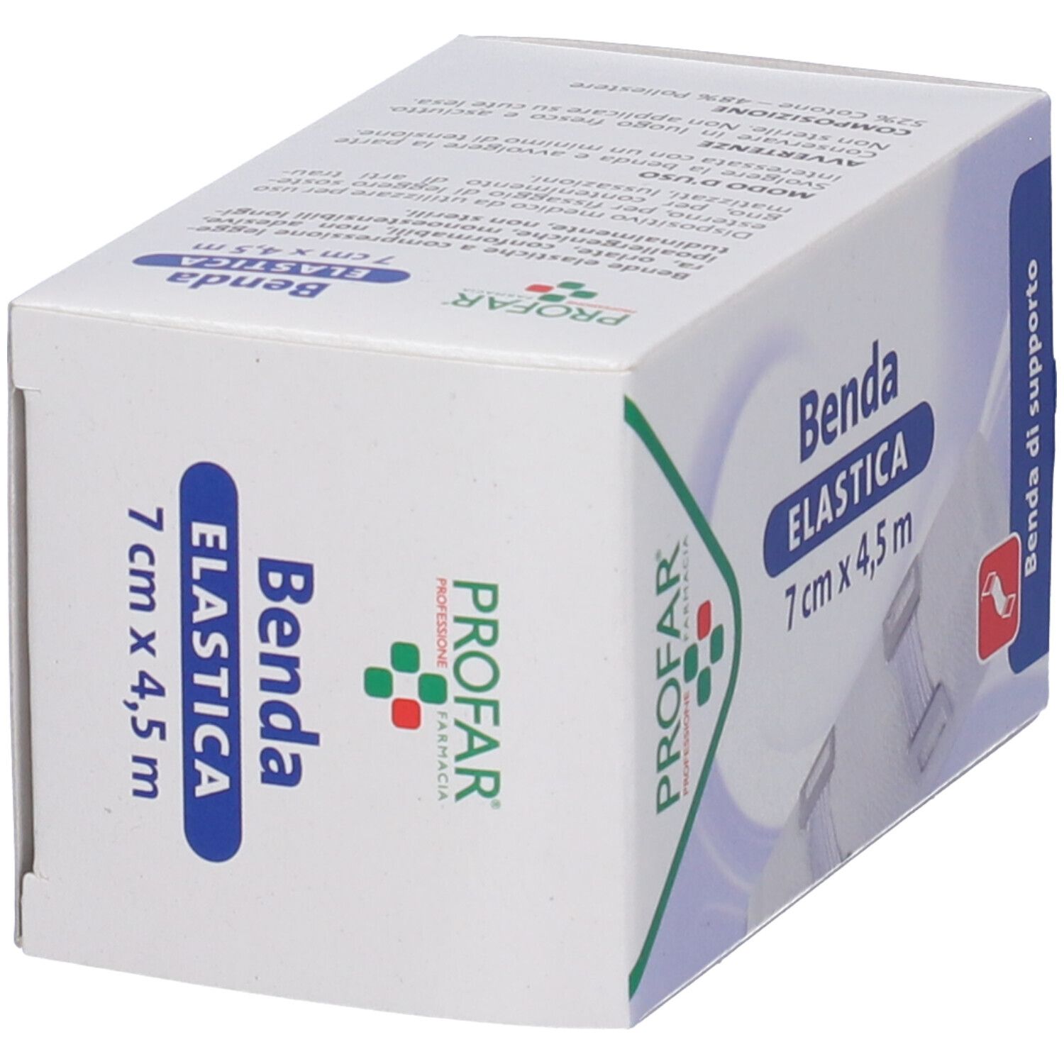 Profar Benda Elastica 7 cm x 4,5 m, vista prospettica della confezione con immagine del prodotto.