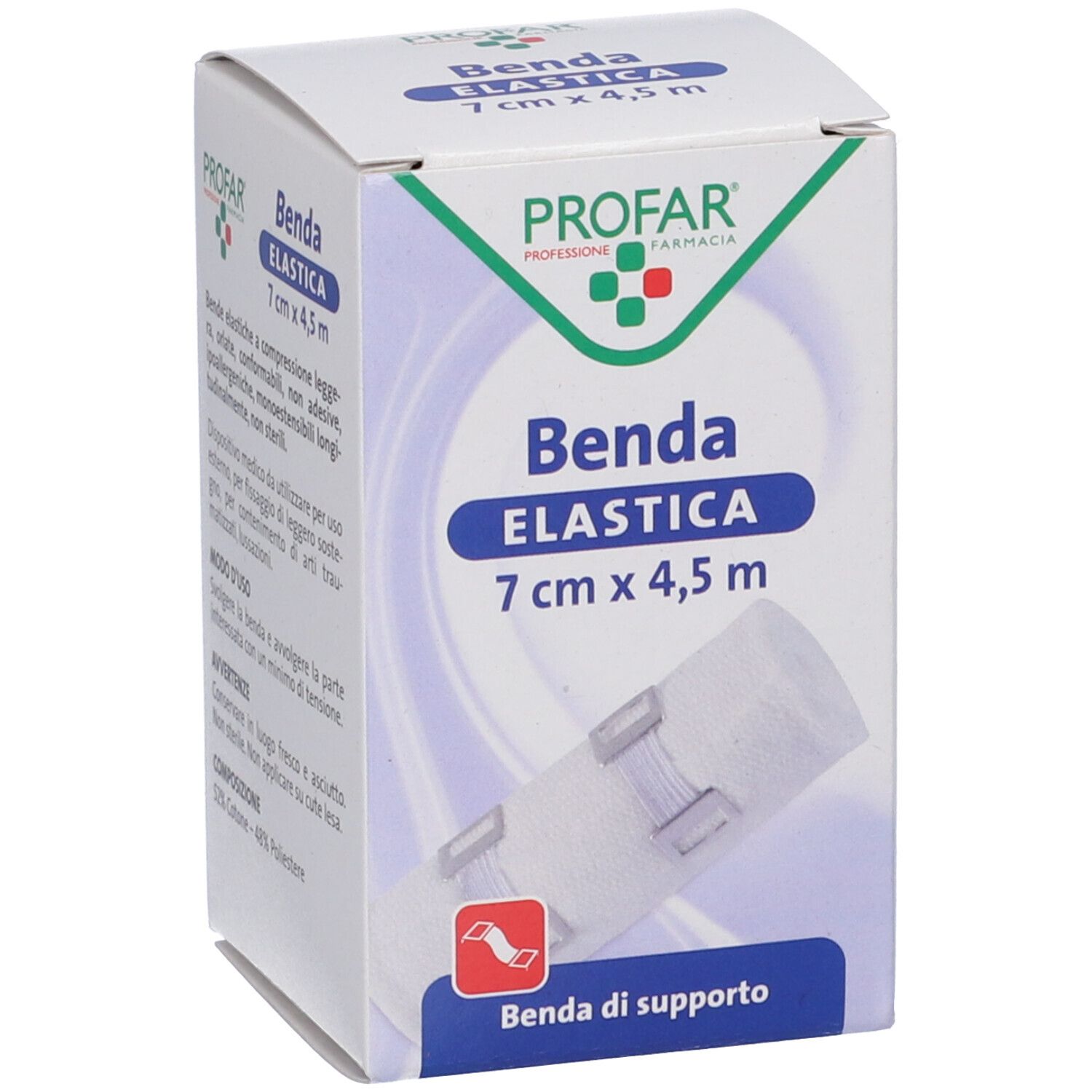 Profar Benda Elastica 7 cm x 4,5 m, confezione con immagine e testo del prodotto.