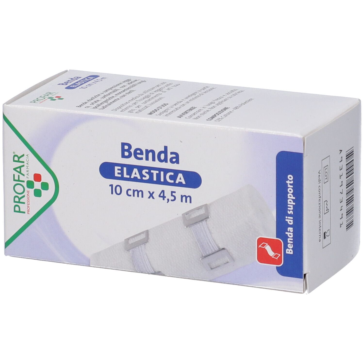 Profar Benda Elastica, 10 cm x 4,5 m. Vista laterale della confezione.