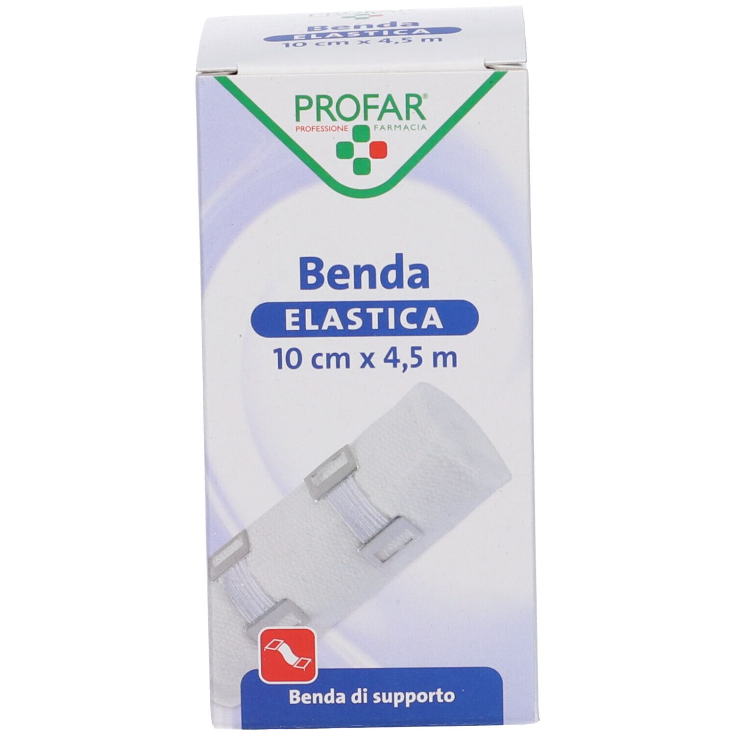 Profar Benda Elastica, 10 cm x 4,5 m. Fronte della confezione.